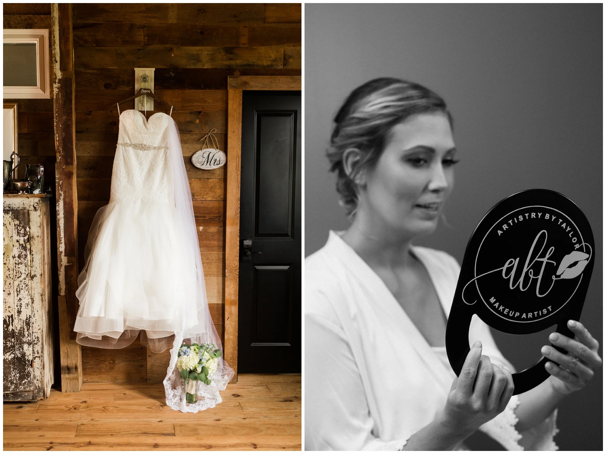 Rainy fall wedding featuring dusty blue bridesmaid dresses, bow ties and a cathedral veil at On Sunny Slope Farm in Harrisonburg, Virginia.