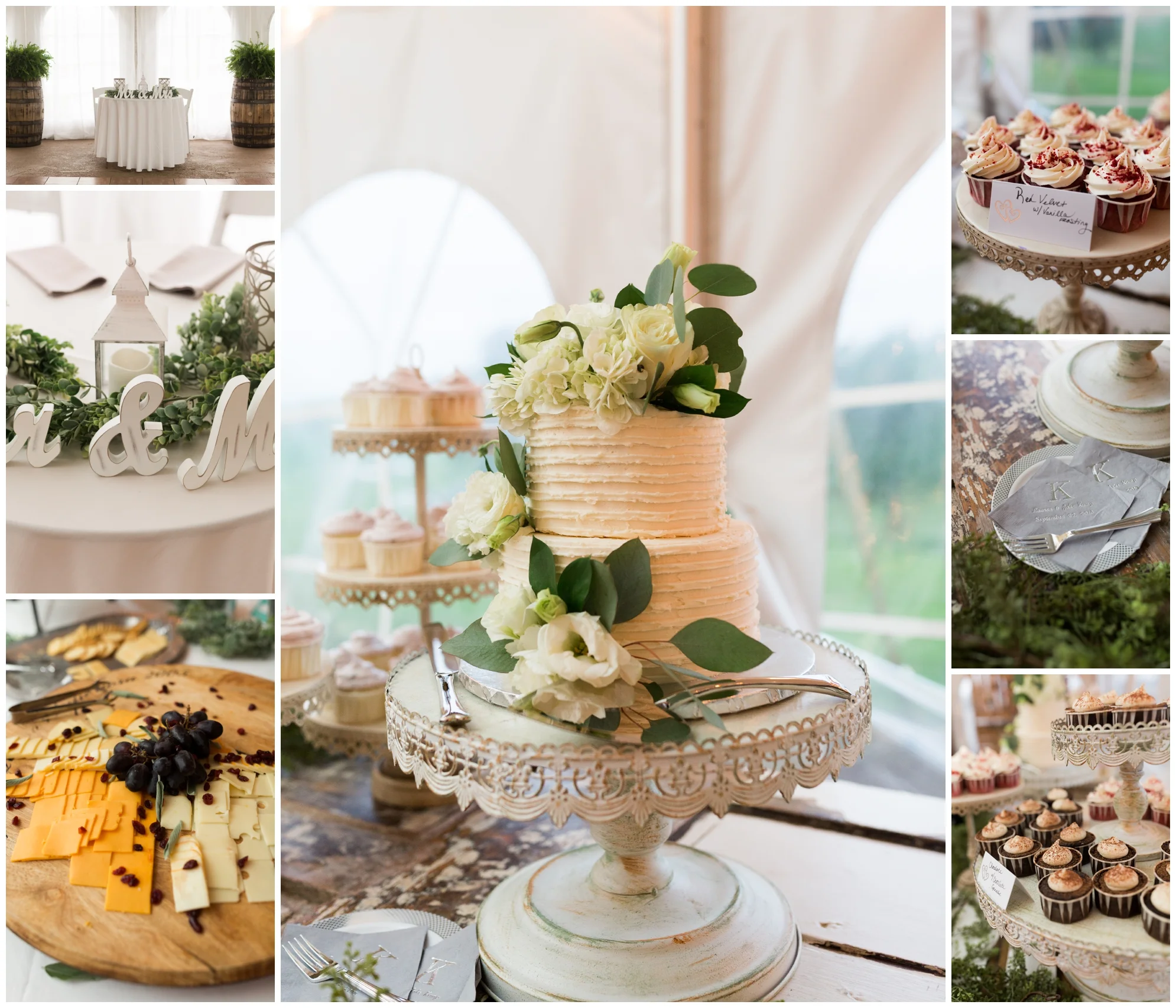 Rainy fall wedding featuring dusty blue bridesmaid dresses, bow ties and a cathedral veil at On Sunny Slope Farm in Harrisonburg, Virginia.