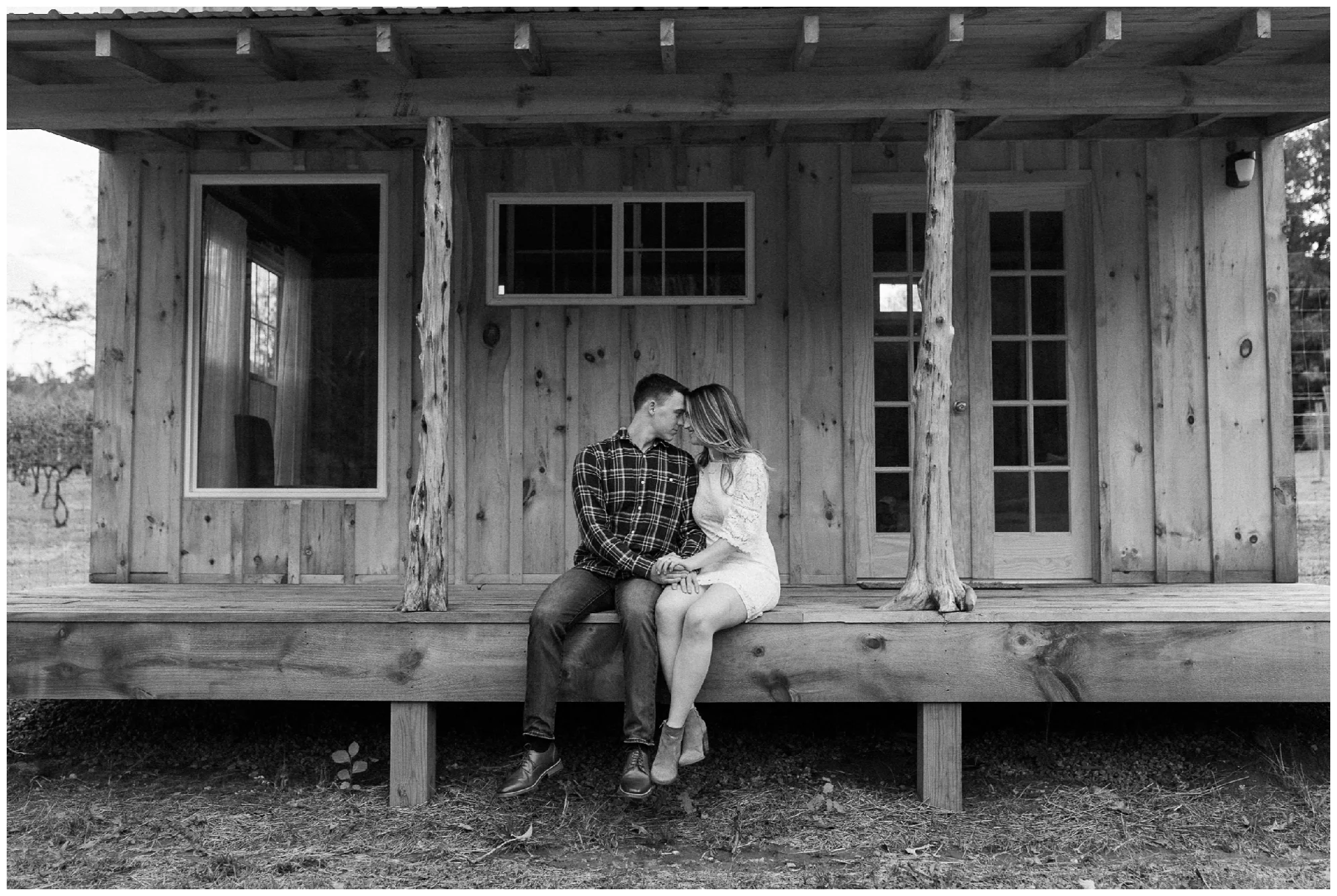 Fall engagement session at Wisdom Oak Winery near Charlottesville Virginia featuring reds, blues and a puppy!