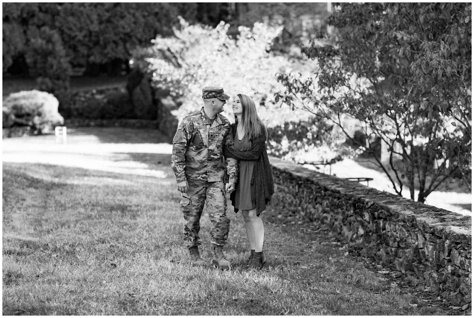 Fall engagement photo session at Blandy Experimental Farm in Winchester, Virginia featuring a military couple, gorgeous golden hour light and stunning fall colors!
