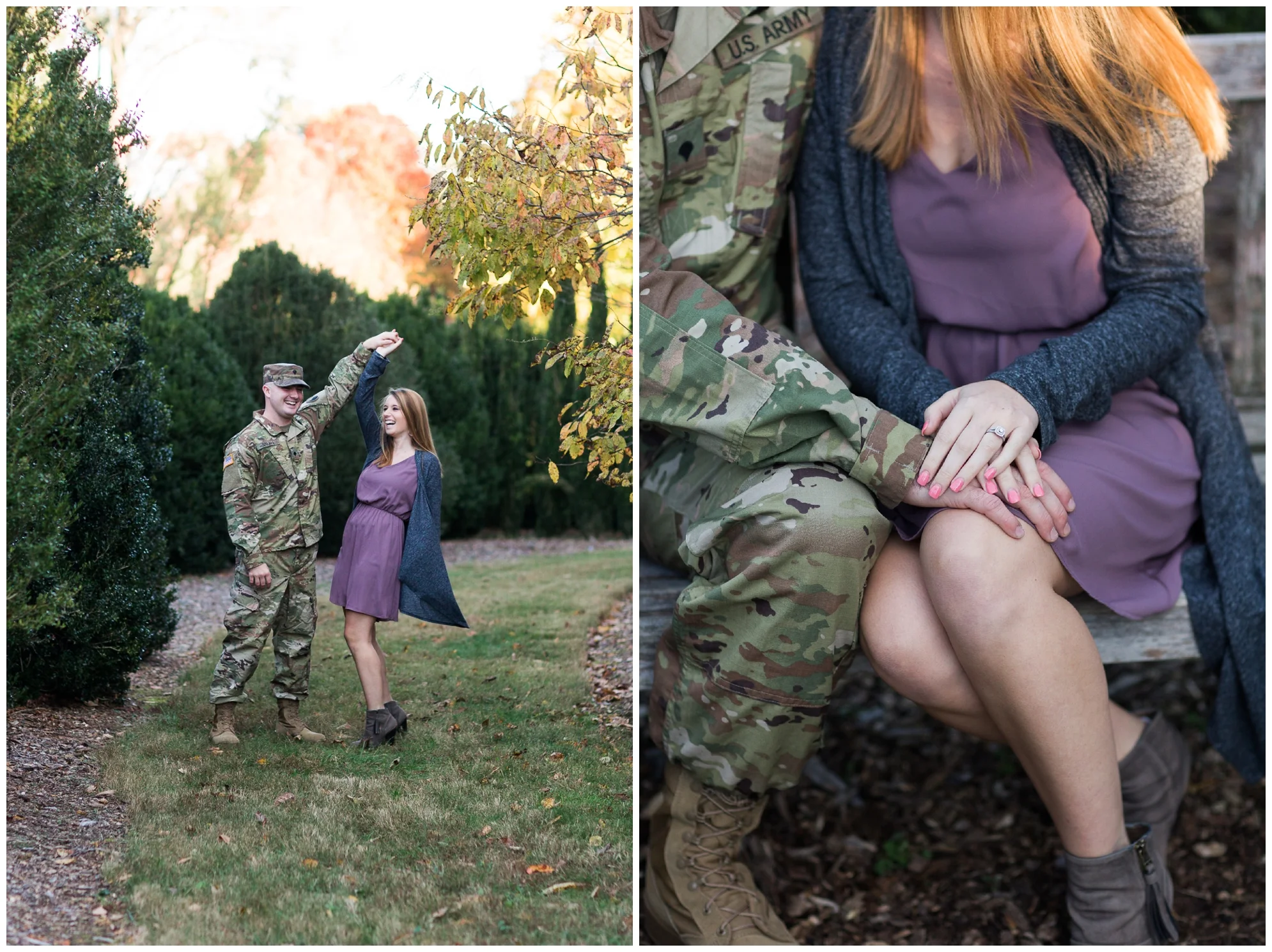 Fall engagement photo session at Blandy Experimental Farm in Winchester, Virginia featuring a military couple, gorgeous golden hour light and stunning fall colors!