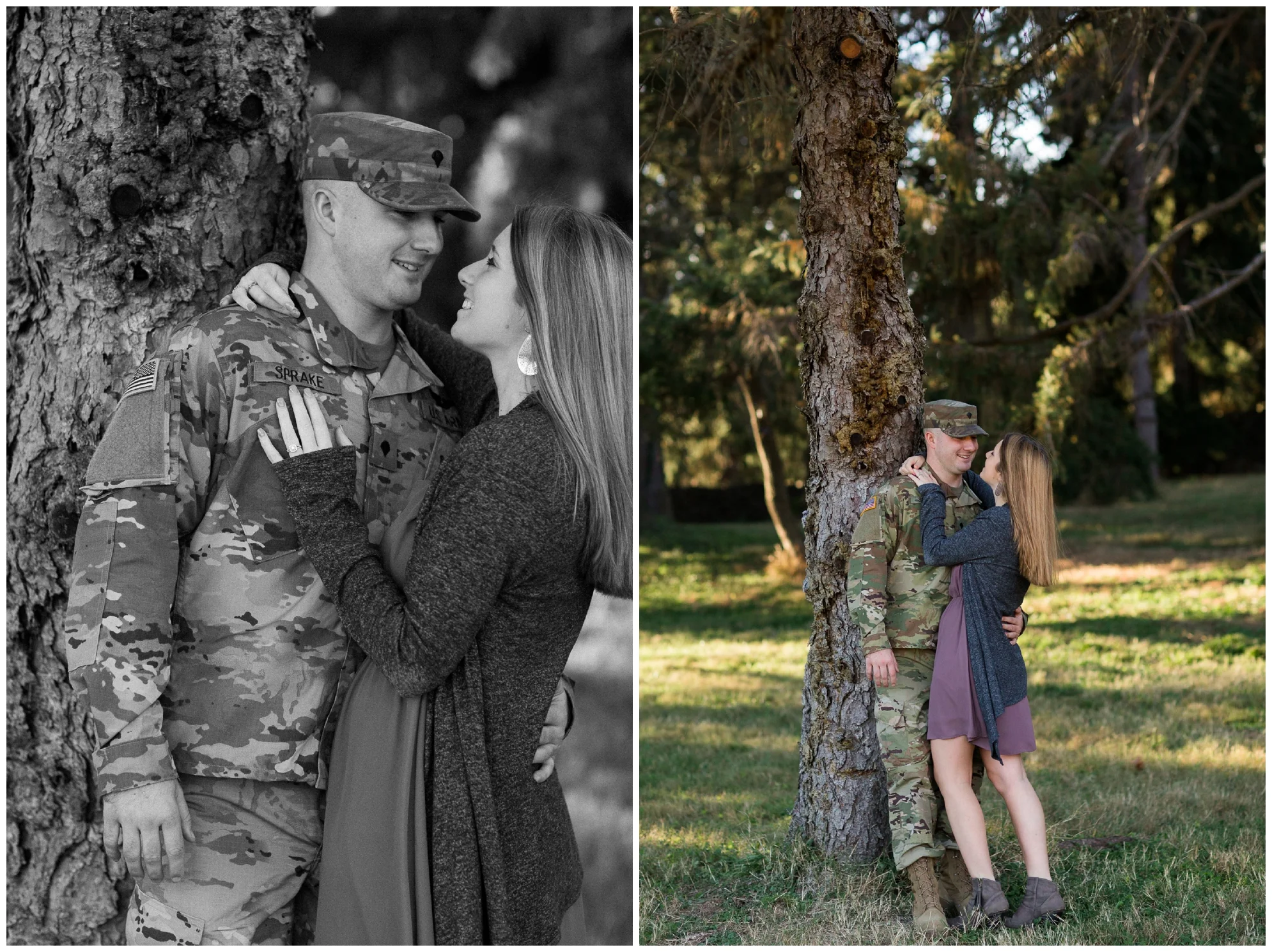 Fall engagement photo session at Blandy Experimental Farm in Winchester, Virginia featuring a military couple, gorgeous golden hour light and stunning fall colors!