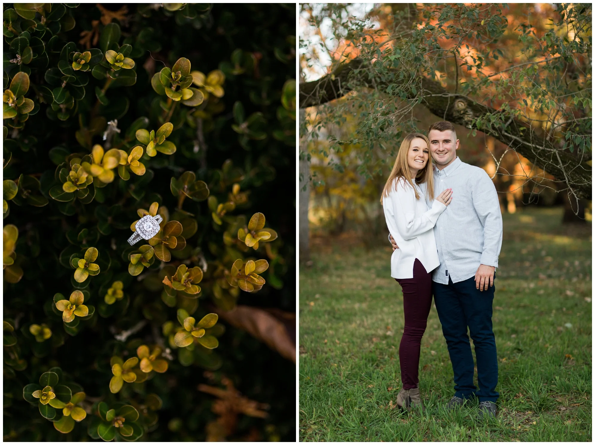Fall engagement photo session at Blandy Experimental Farm in Winchester, Virginia featuring a military couple, gorgeous golden hour light and stunning fall colors!