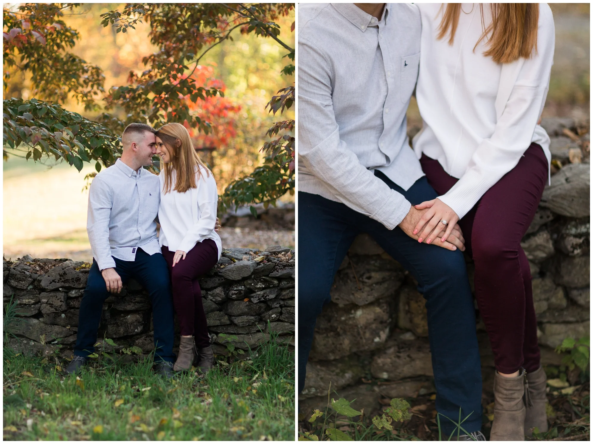 Fall engagement photo session at Blandy Experimental Farm in Winchester, Virginia featuring a military couple, gorgeous golden hour light and stunning fall colors!