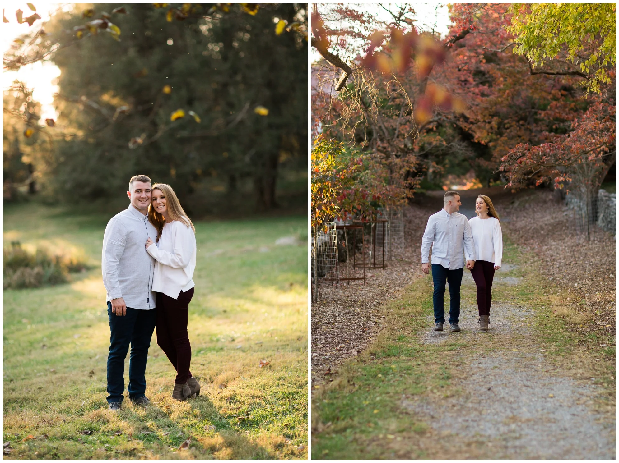 Fall engagement photo session at Blandy Experimental Farm in Winchester, Virginia featuring a military couple, gorgeous golden hour light and stunning fall colors!