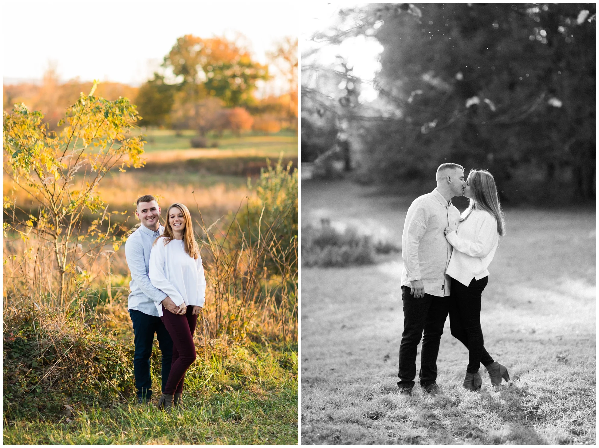 Fall engagement photo session at Blandy Experimental Farm in Winchester, Virginia featuring a military couple, gorgeous golden hour light and stunning fall colors!
