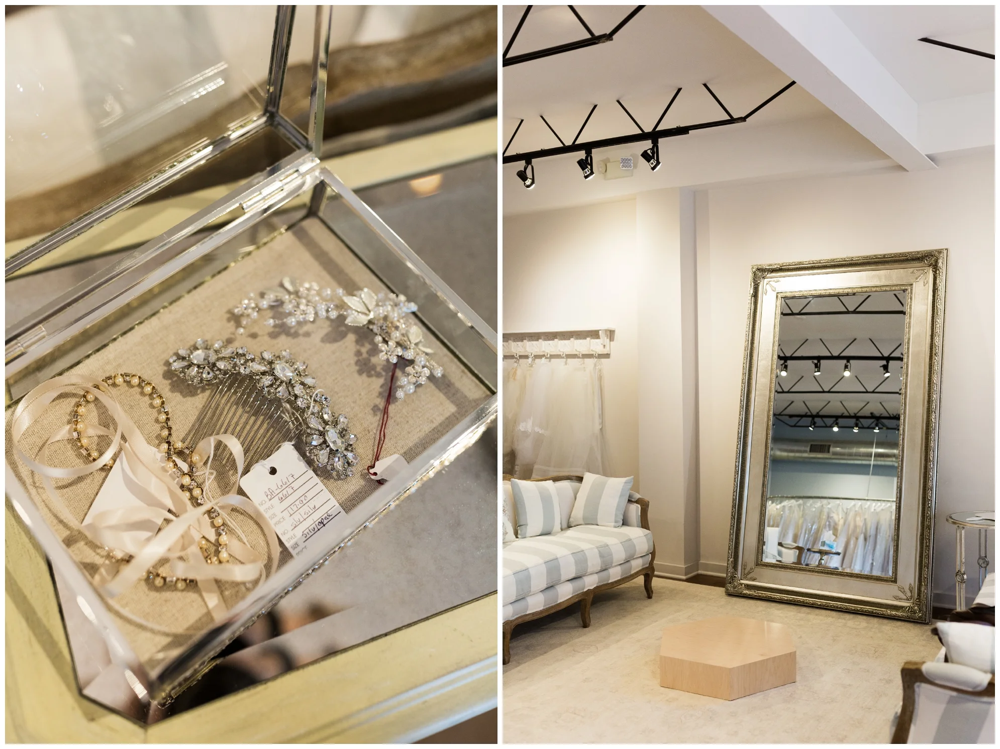 Classic bridal salon in Charlottesville, Virginia featuring modern and timeless dresses and bridal accessories perfect for a Virginia wedding