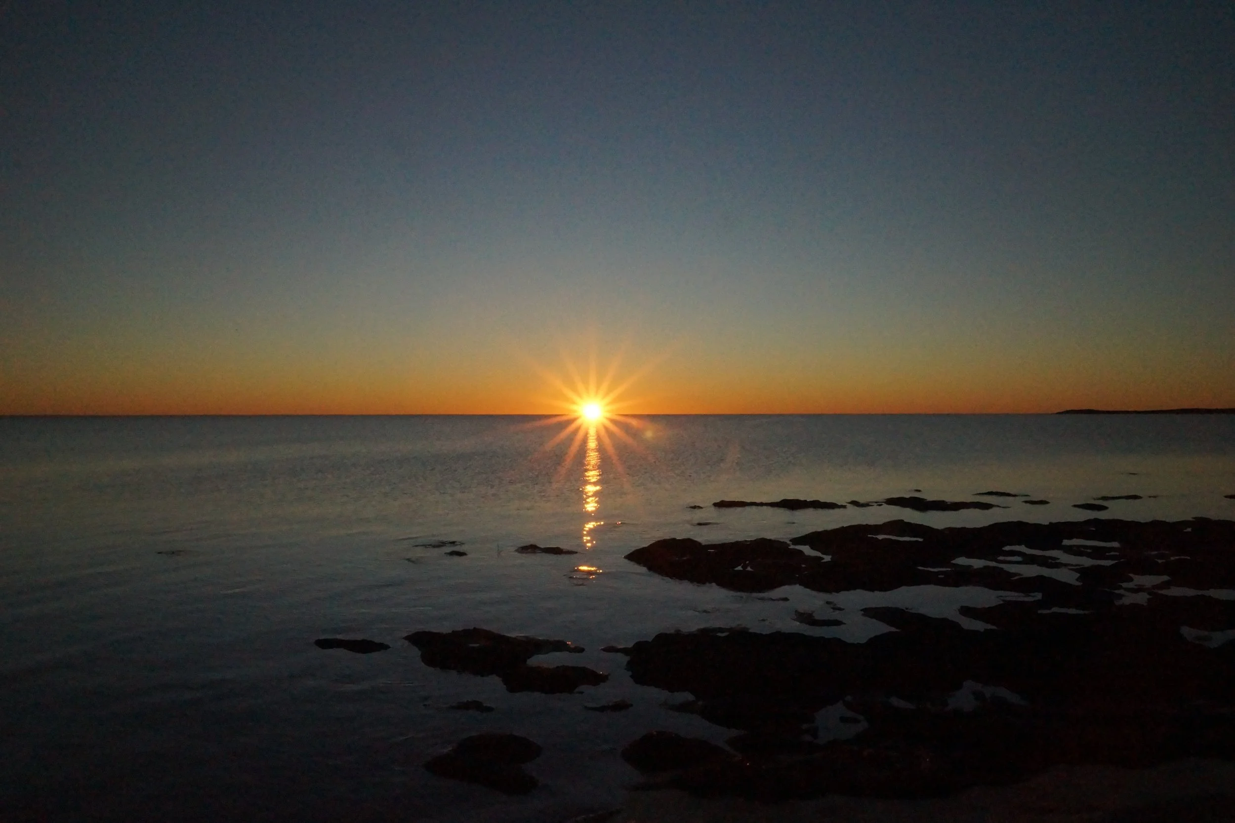 Sunrise over stromatolites in Shark Bay, Western Australia. Ancestors of the microbes in these biochemical structures contributed to the oxygenation of Earth’s atmosphere. Image credit: Ariel Anbar.