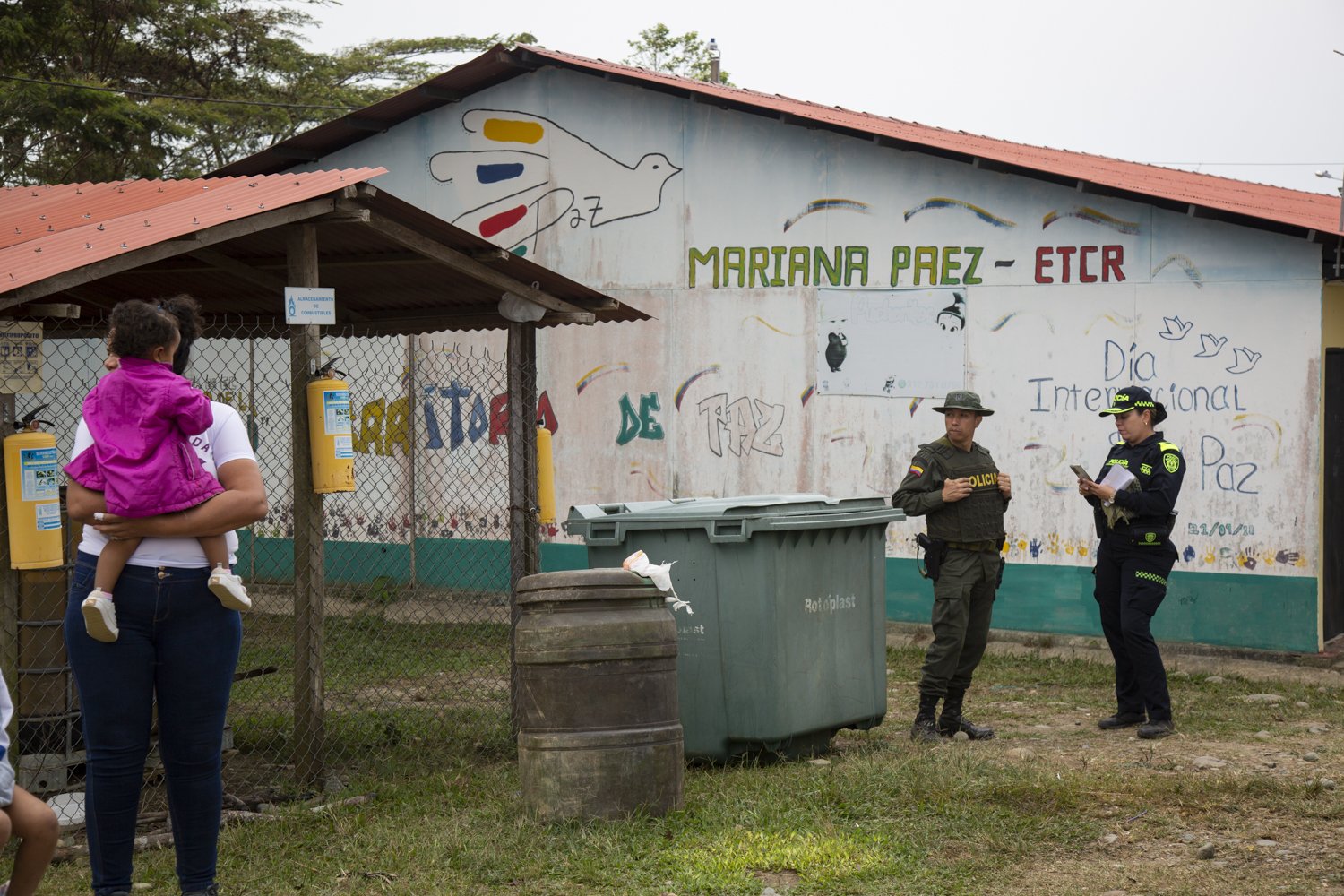    Scenes from the Mariana Paez ETCR March 29, 2023. Police patrol the community of former FARC combatants and their families ahead of a visit by the nation’s president, Gustavo Petro. Resident’s have already begun to dismantle the town they’ve spent