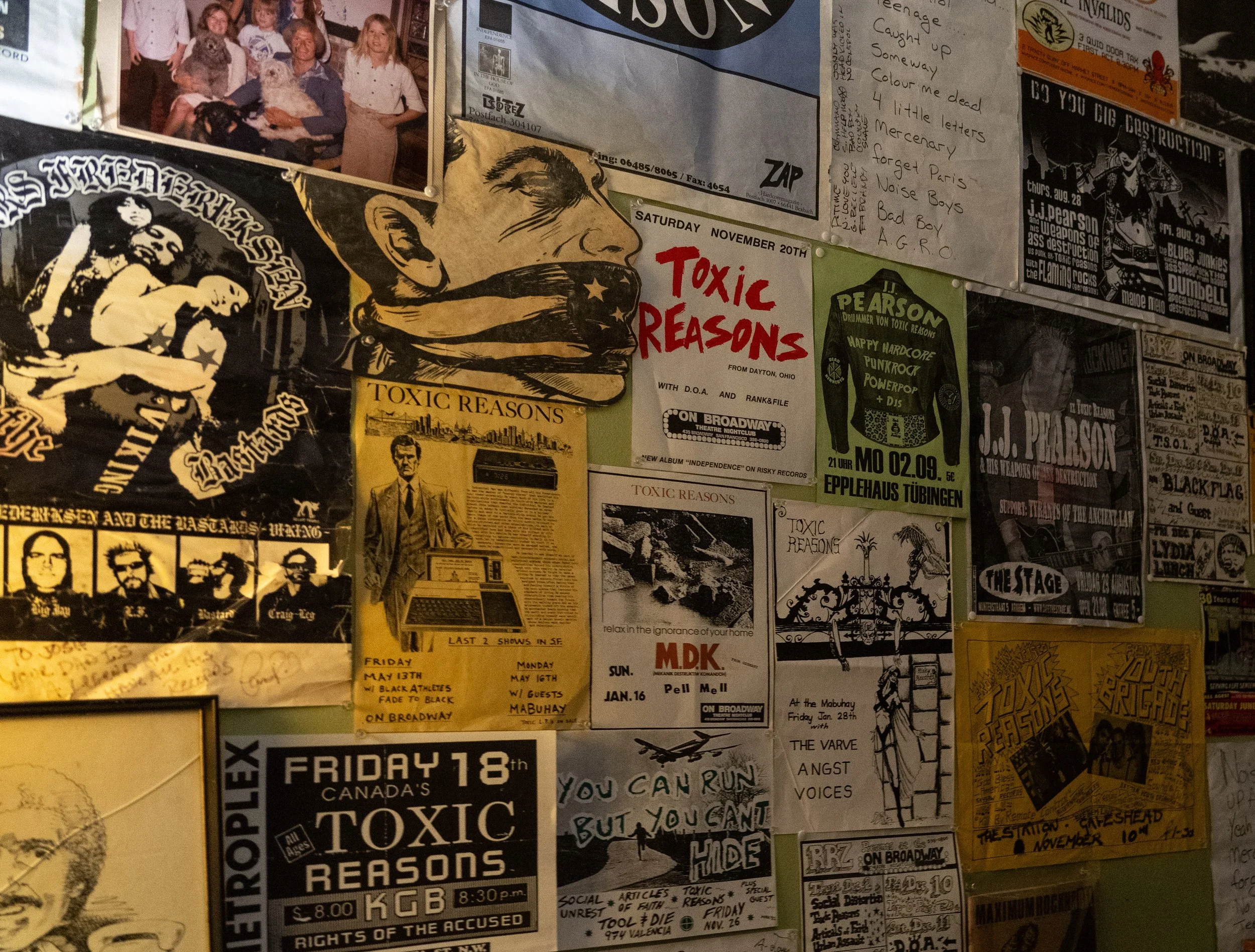  A wall in J.J.Pearson’s Indianapolis home, seen here Saturday, Dec. 23, 2023, displays posters from his days as a touring musician. 