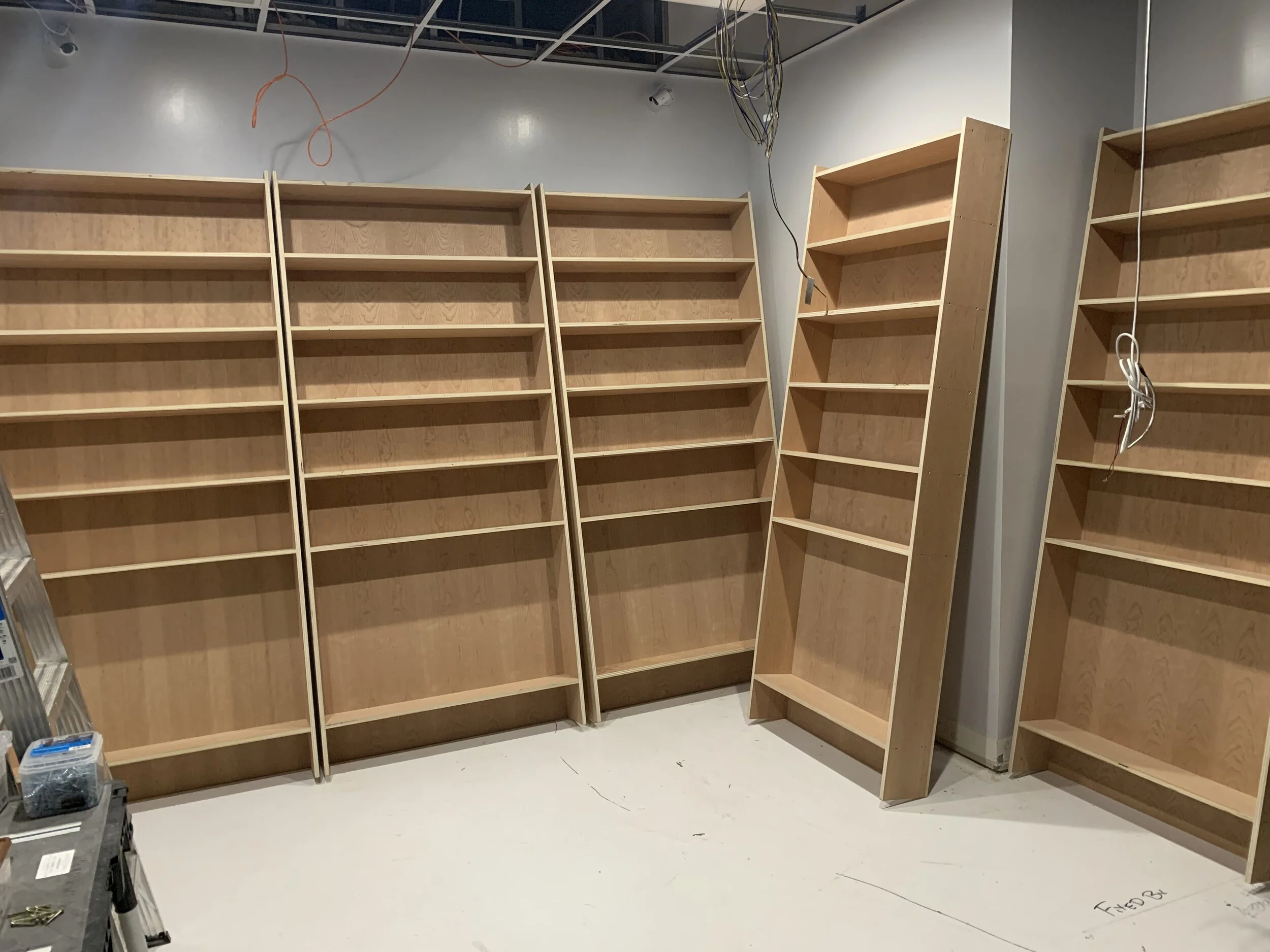 The bookcases for Poe’s library are built and the wiring is complete! Construction of Poe’s Chamber is well under way at Escape Room Arlington!