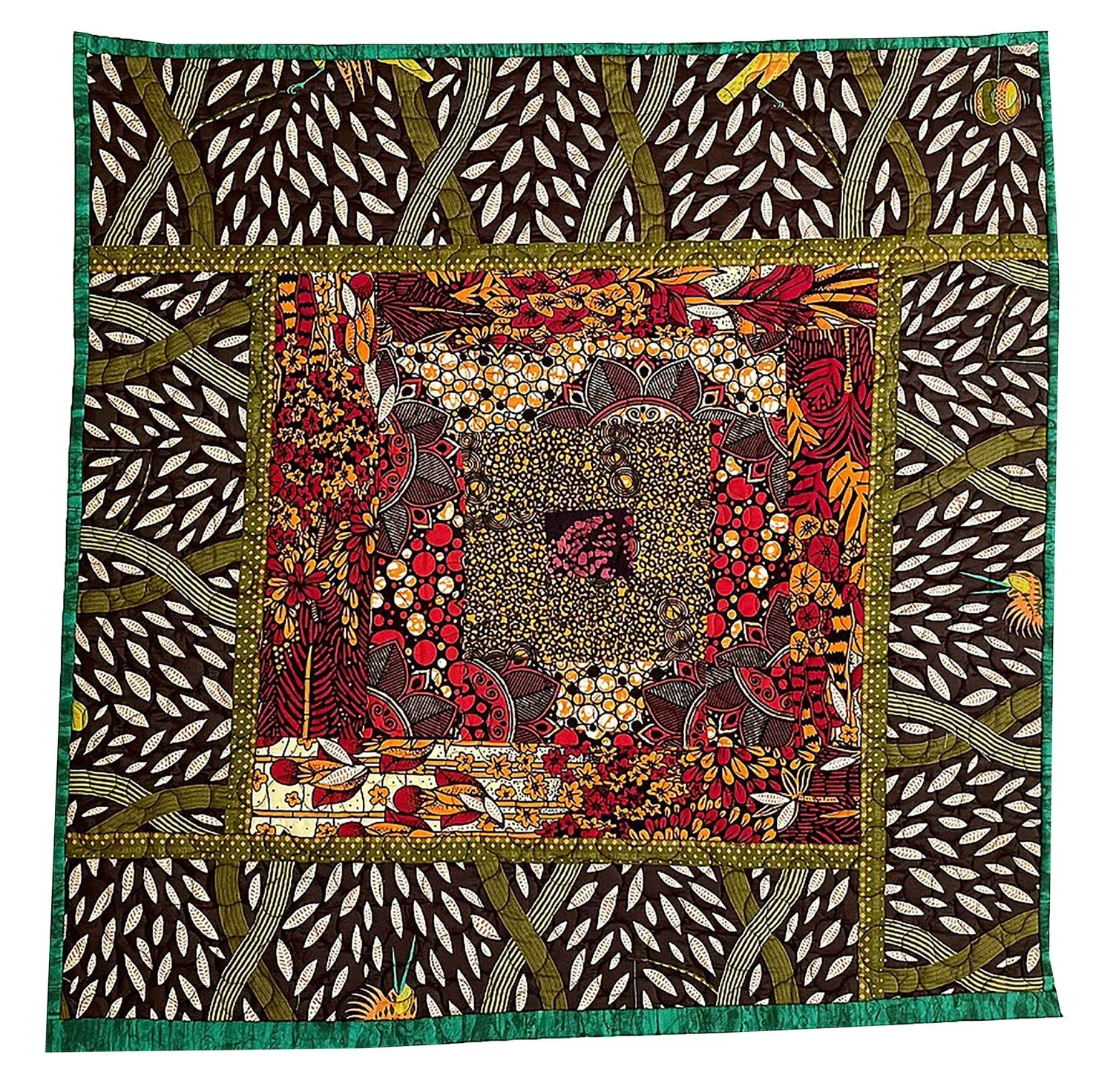 African Fabrics Collage with Green Edge