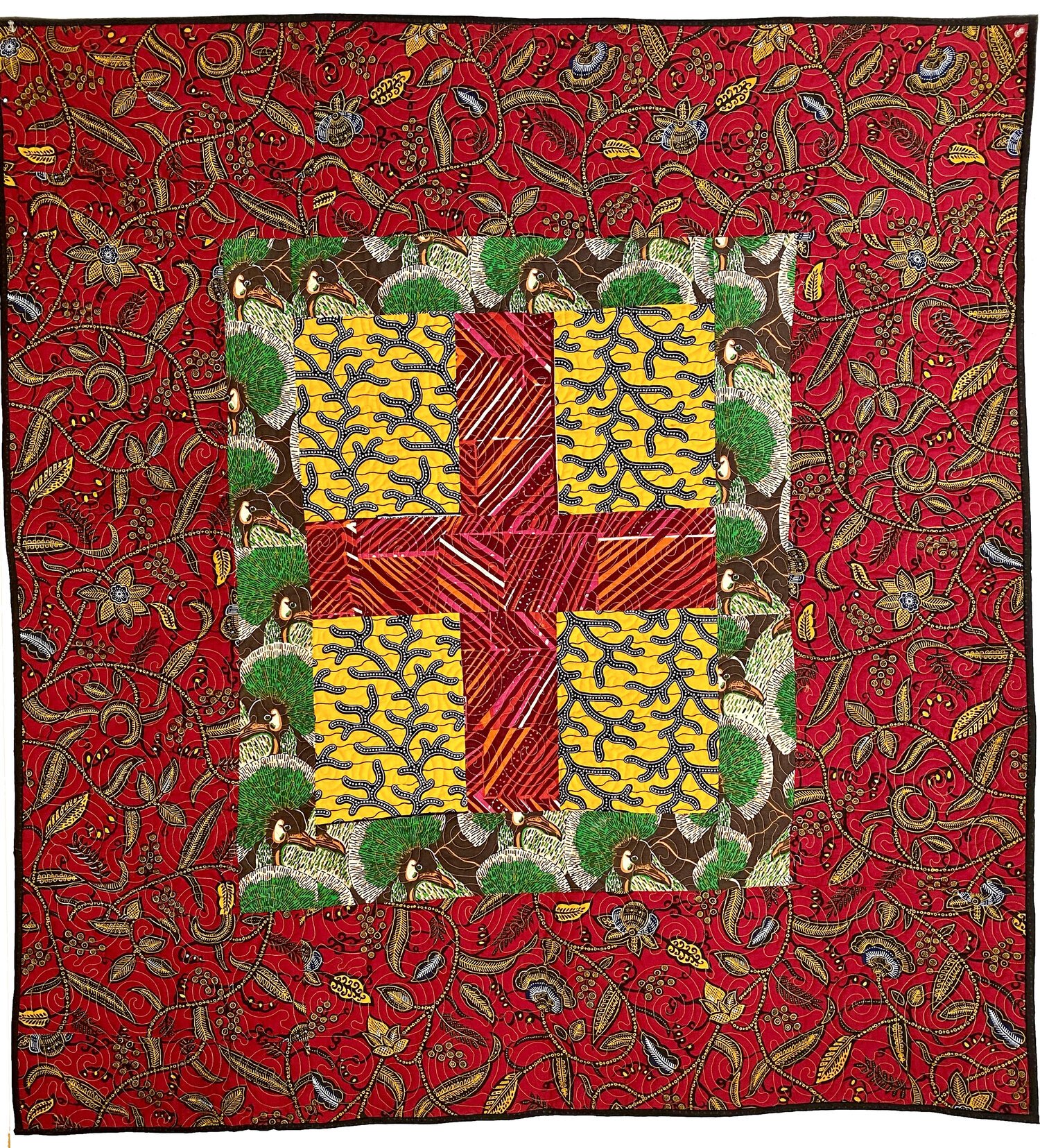 Red African Fabrics with Peacocks