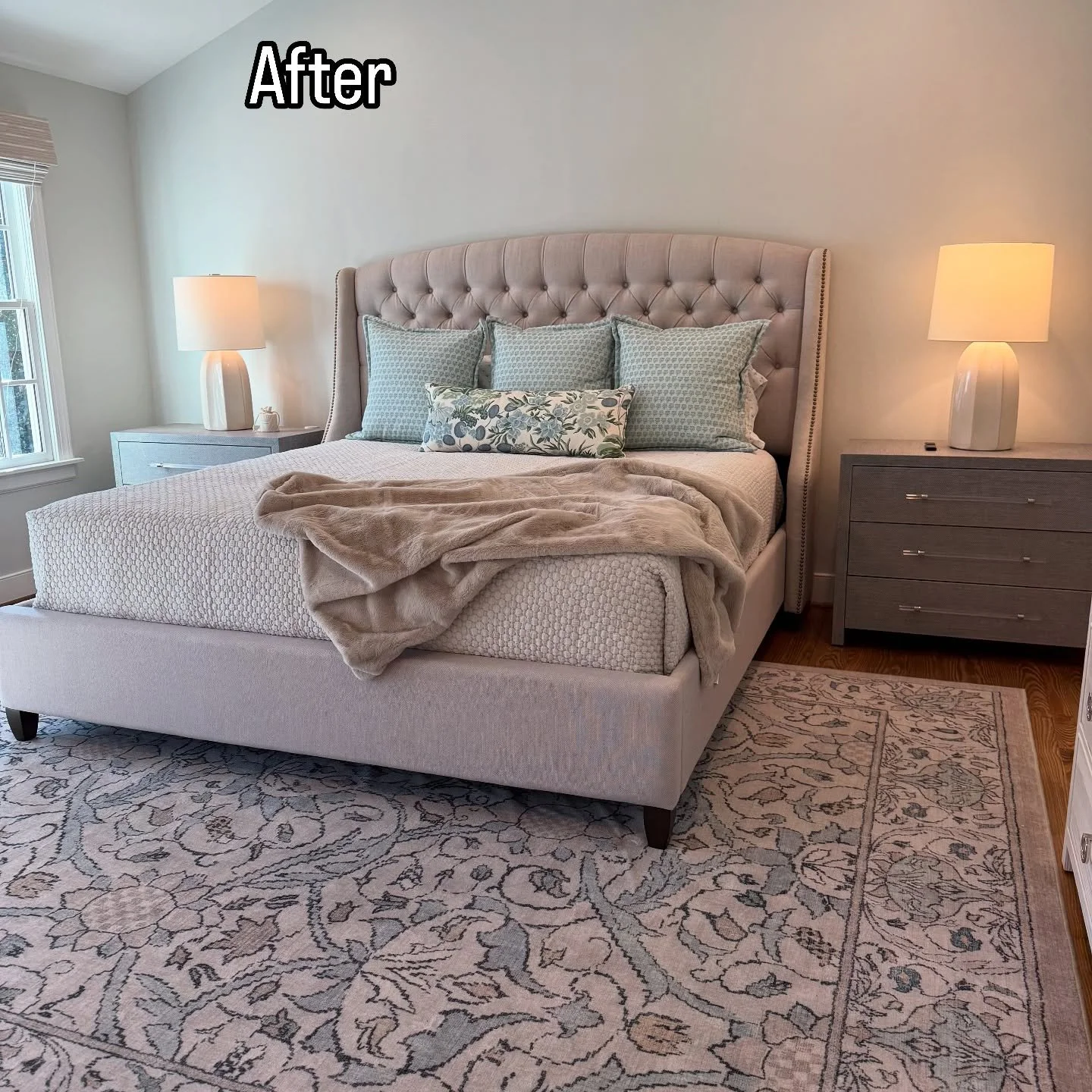 A big install just in time for Christmas 💫 
Custom draperies, furniture and bedding make this primary bedroom the perfect retreat from any holiday stress. 
Happy Holidays! 🎄
