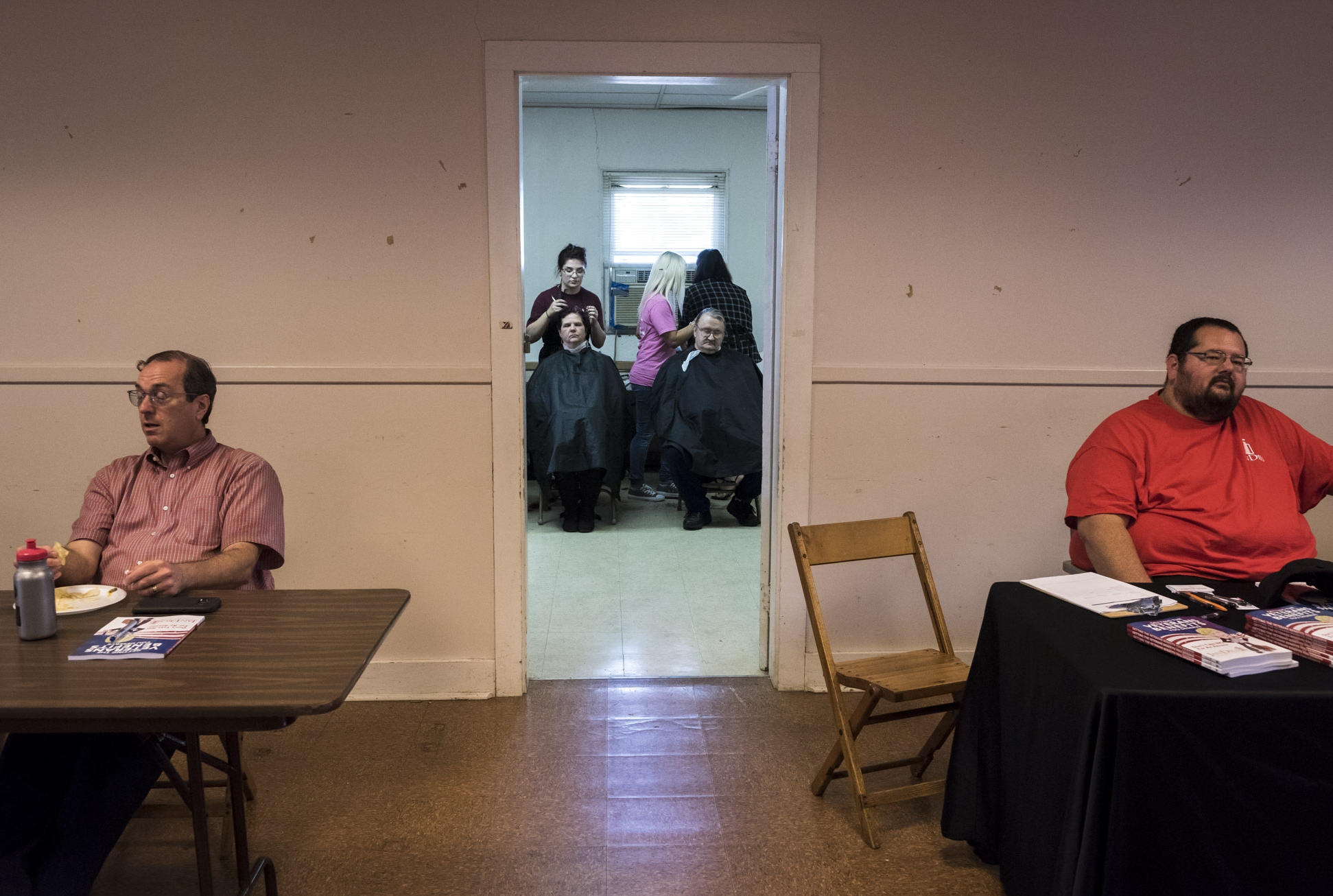 Haircuts are given to the homeless and people at risk of homelessness during the Athens Area Stand Down event on Friday, October 6, 2017.