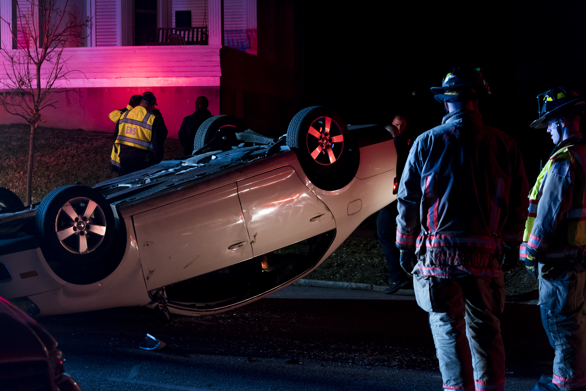  Athens Firefighters gather around a flipped over car on Morris Avenue on February 9, 2019. 