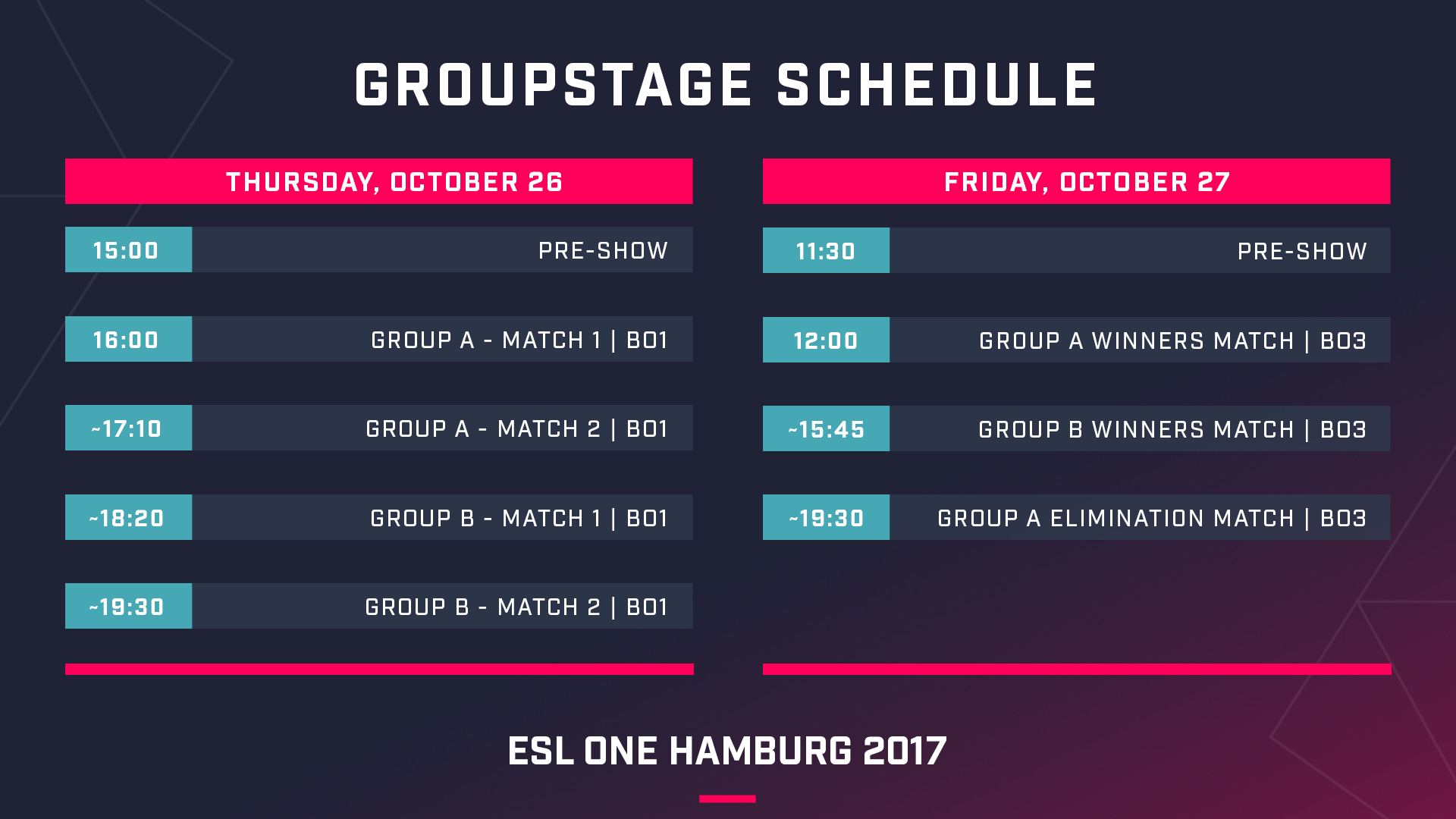 Group Stage schedule - Image: ESL