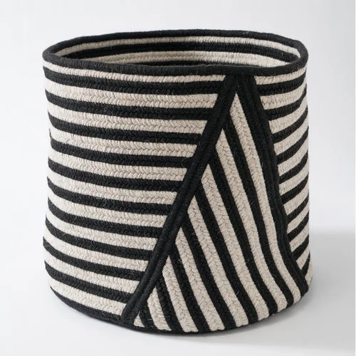 THAYER DESIGN STUDIO Point Striped Wool Basket - Black &amp; Light Grey