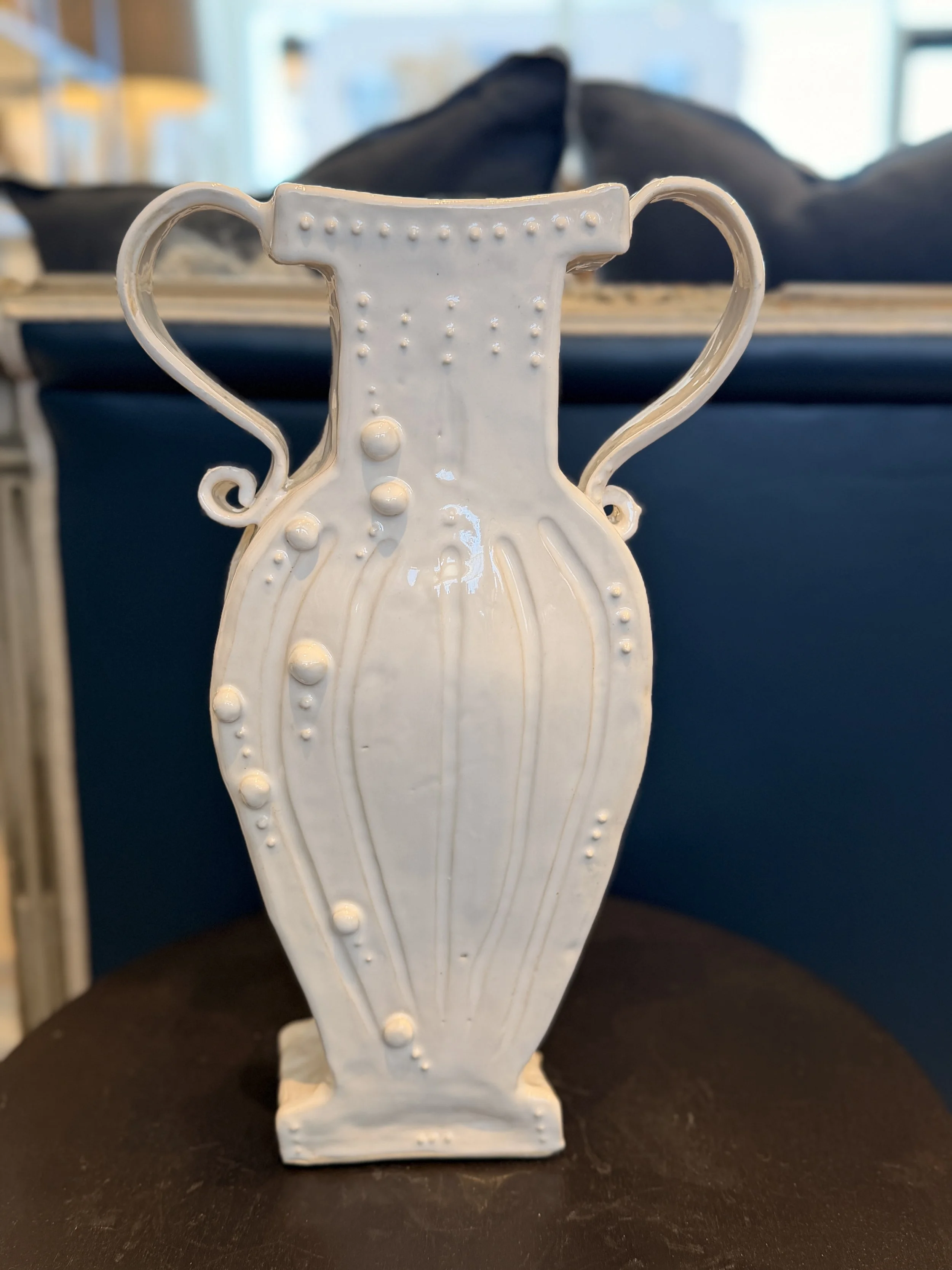 SHEILA FOX POTTERY  White Amphora Porcelain Vase