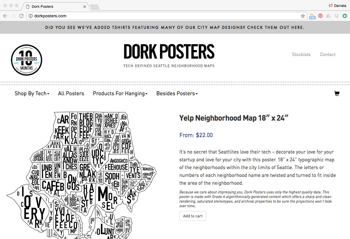 A screenshot of the Dork Posters website, a design parody.
