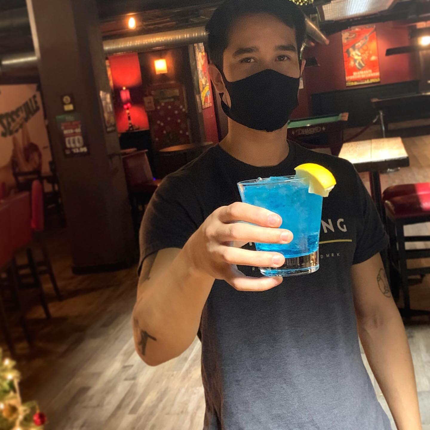 Resident #artist and fellow #bartender @christiancasadei_ &lsquo;s current drink of choice &mdash; the &ldquo;Blue Devil.&rdquo; It&rsquo;s naughty and nice &mdash; Sweet, but you&rsquo;ll definitely taste the gin in this one! #booze it up with us ov