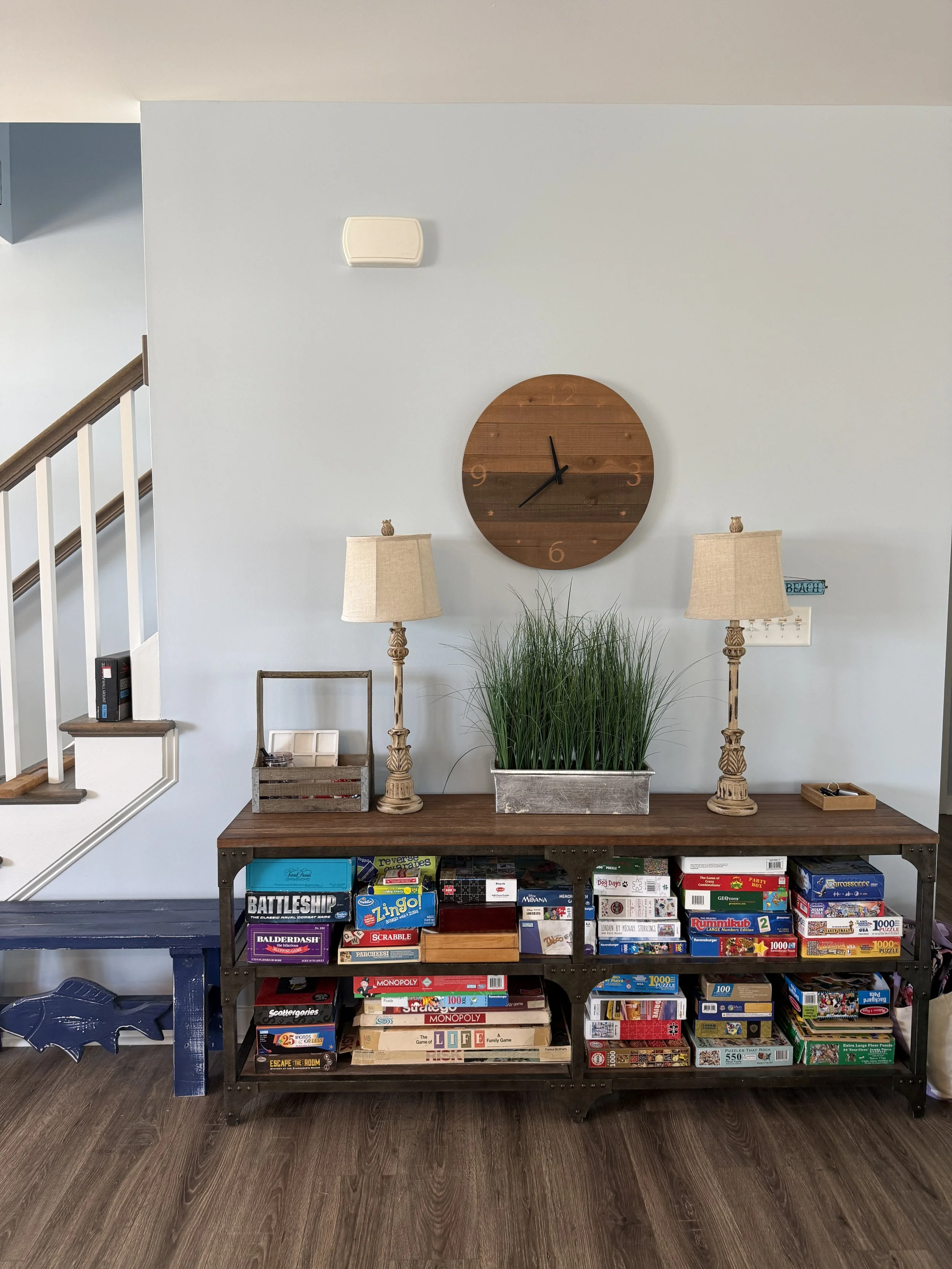 Newly painted blue walls in main living area of rental home.