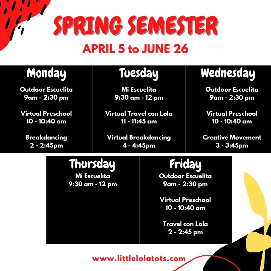 Here's a quick snapshot of what Spring is looking like at little Lola &amp; tots. Feel free to visit our site and sign up, limited spots available for ALL in-person programming. Link in Bio.