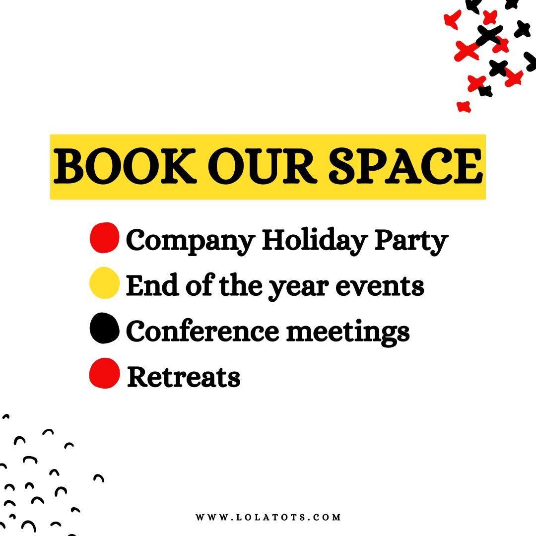 Need a last minute space for your company's holiday party? 🌲 Book with us! Our space can also be used for end of the year events, group conference meetings, or retreats. Connecting and team building is important but can be difficult with the remote 