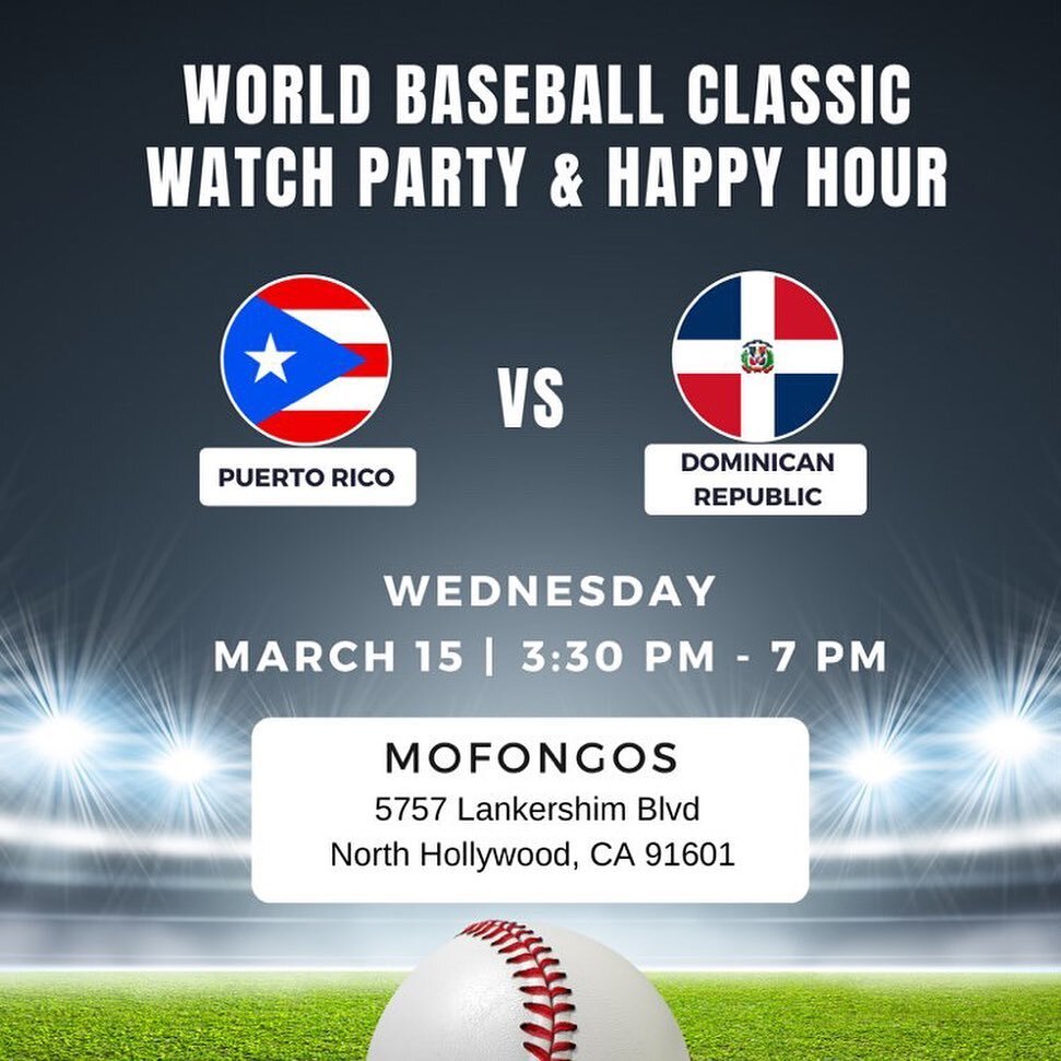2 watch parties for @wbcbaseball game Wednesday! North Hollywood @mofongosla and Hermosa Beach with @flowersrhythm. Hopefully you can make it out to one 🇵🇷🇩🇴 ⚾ #losangelesboricuas #baseball