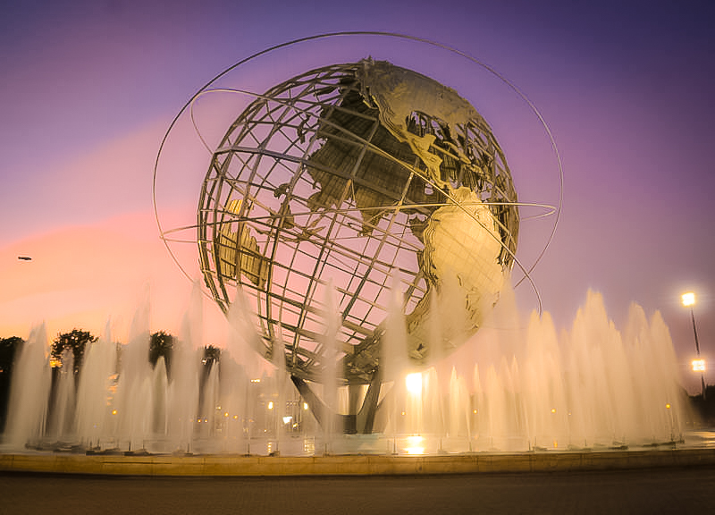 The Unisphere is a spherical stainless steel representation of the Earth , located in Flushing Meadows–Corona Park