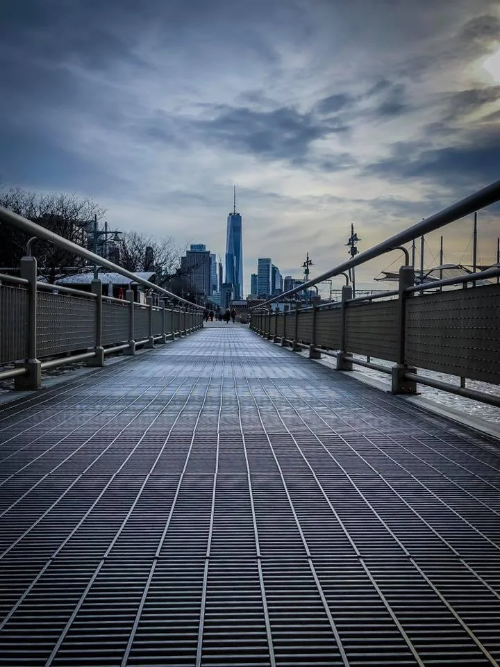 a path to freedom – in hudson river park, looking at the one world trade center (A.K.A. freedom tower)
