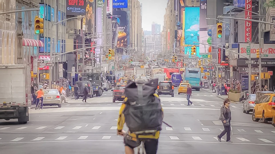 the biker and the jungle (in times square, new york city)