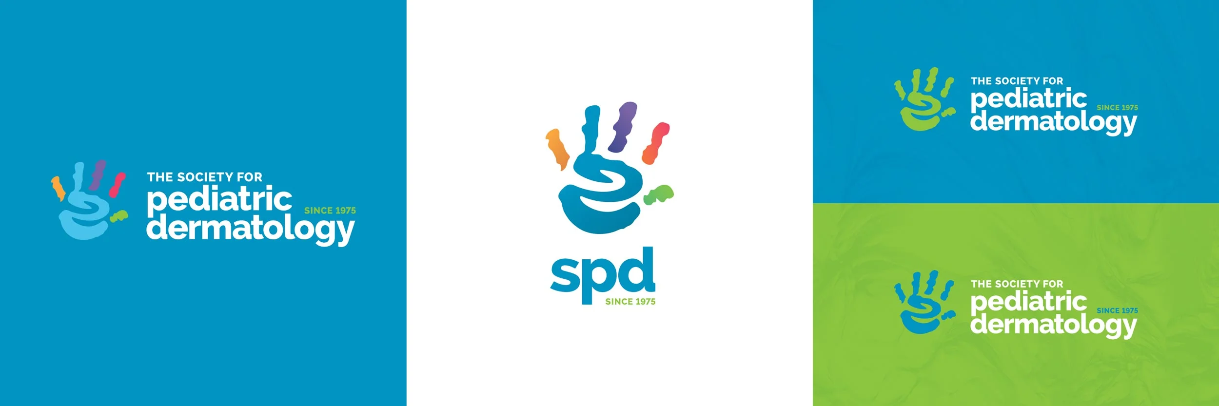 Reversed and abbreviated brandmarks for The Society of Pediatric Dermatology. Image copyright Jeff Miller, HellothisisJeff Design LLC
