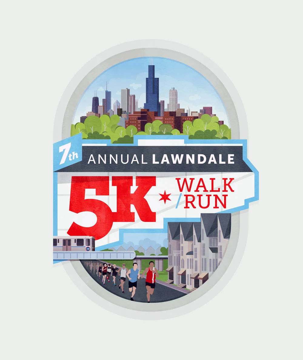 2014 Lawndale 5K thematic artwork. Image copyright Jeff Miller, HellothisisJeff Design LLC