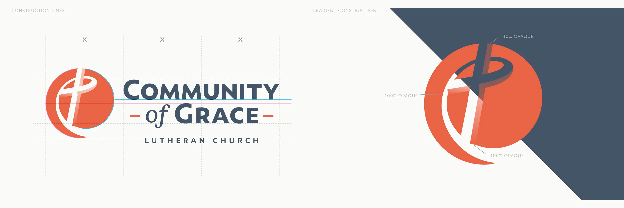 Community of Grace brandmark construction. Image copyright Jeff Miller, HellothisisJeff Design LLC