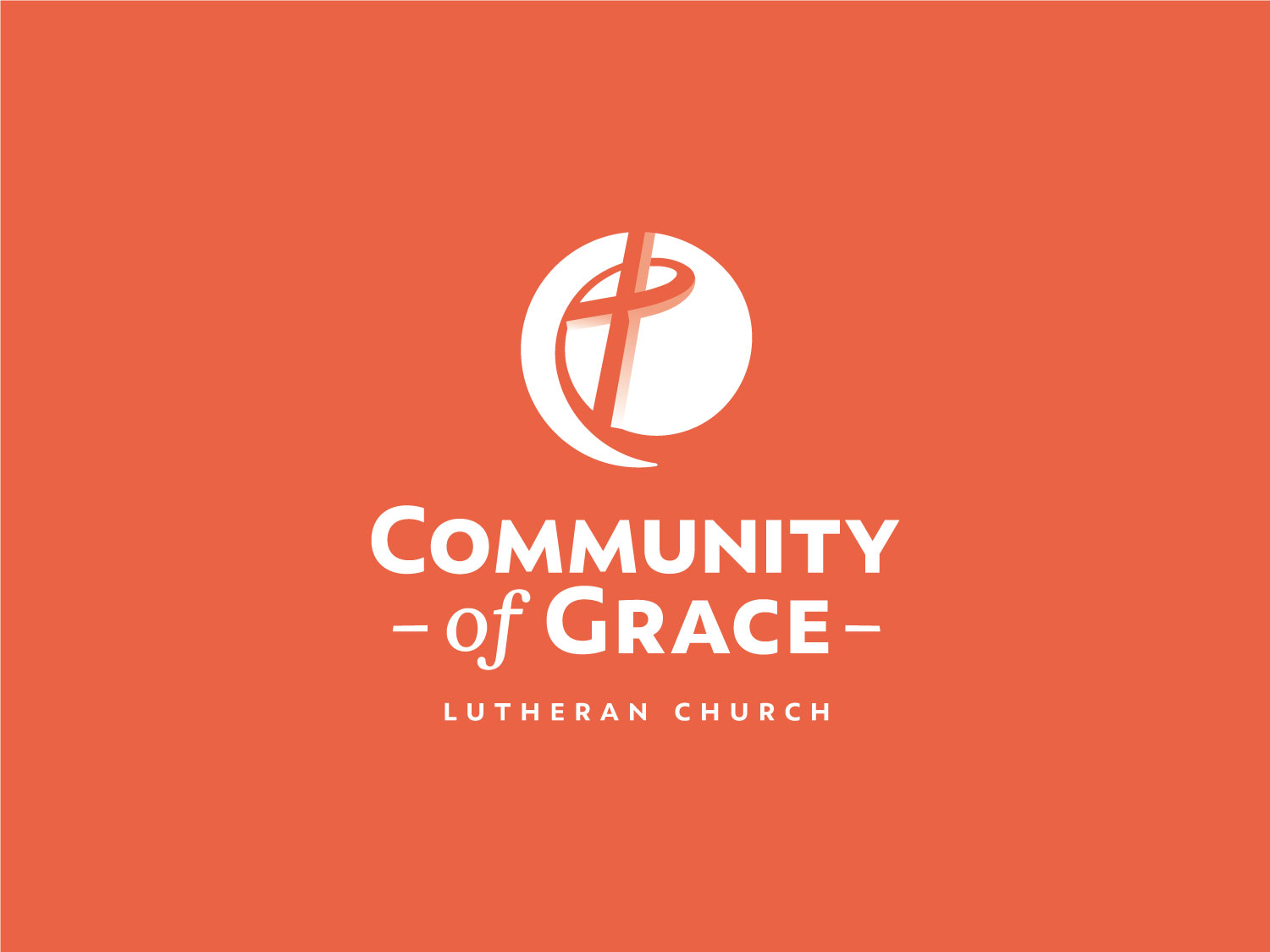 Community of Grace alternate stacked brandmark reversed on orange