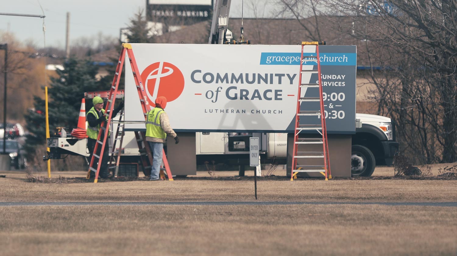 Sign installation at Community of Grace