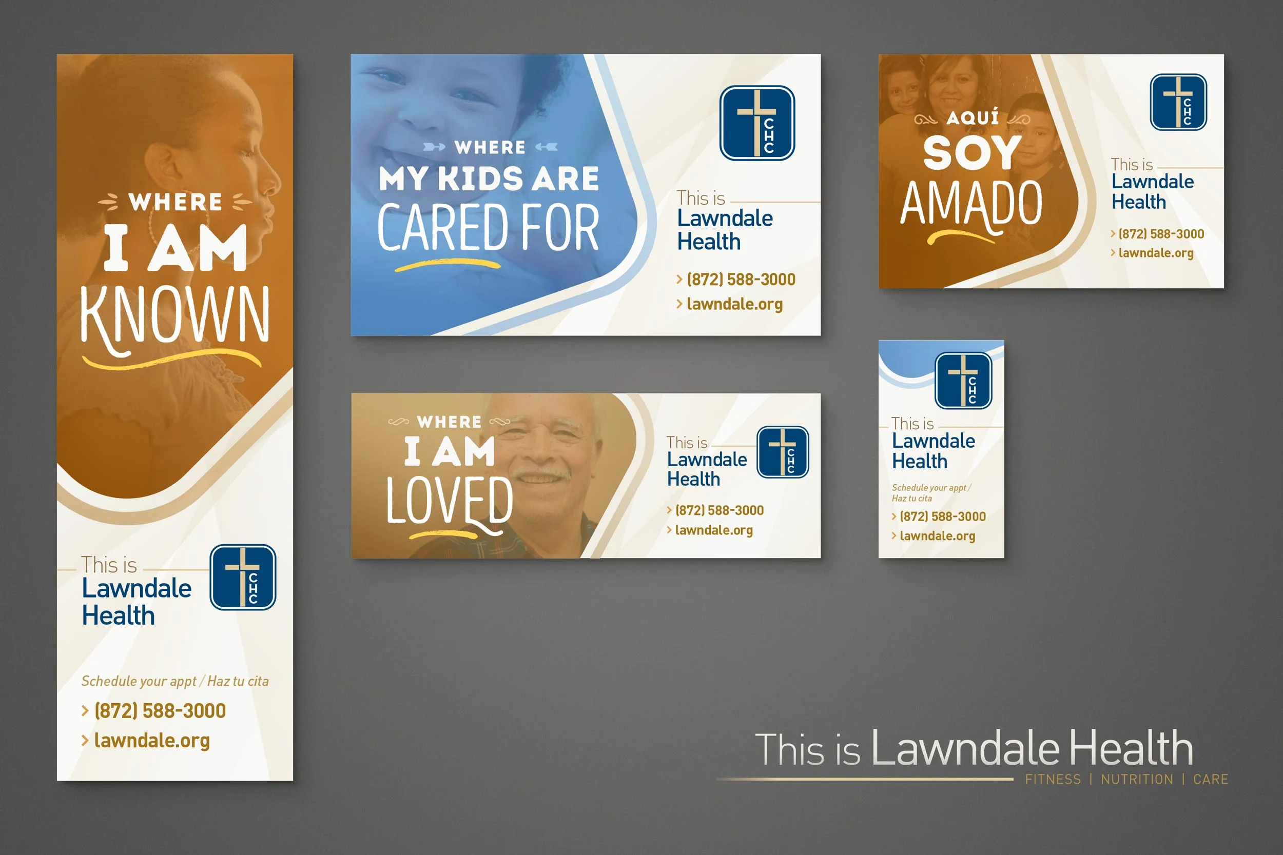 2017 Lawndale Christian Health Center outdoor banner campaign designs. Image copyright Jeff Miller, HellothisisJeff Design LLC