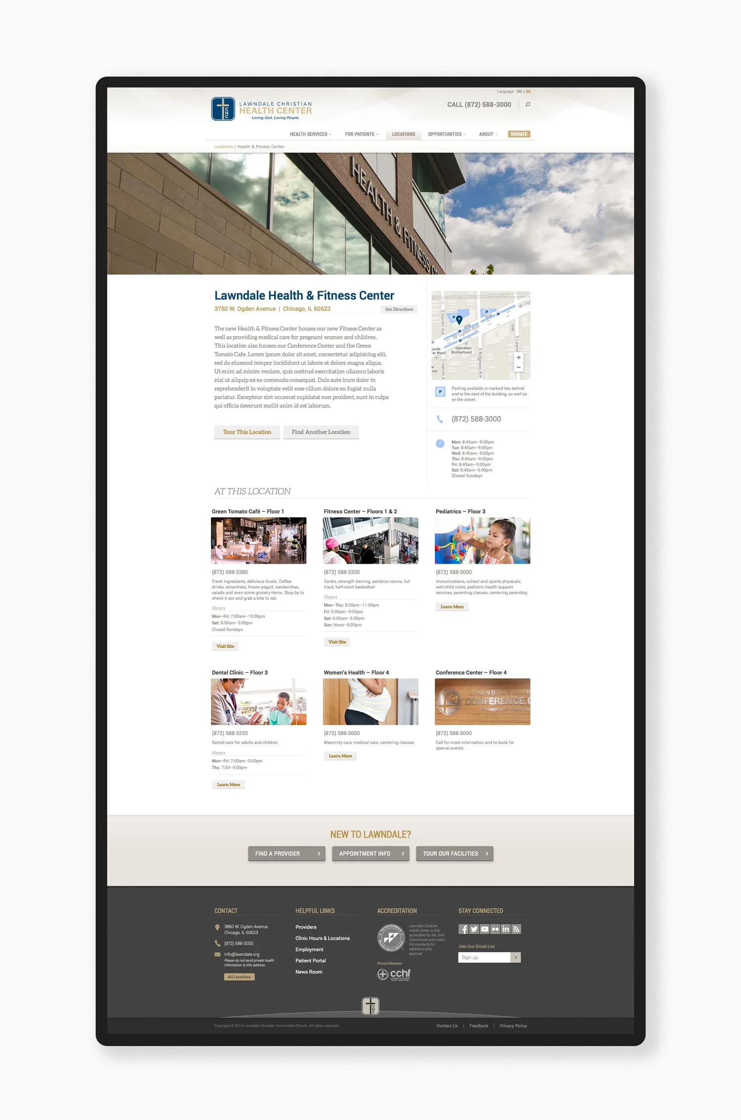 Lawndale Christian Health Center website, interior page. Design by Jeff Miller, HellothisisJeff Design