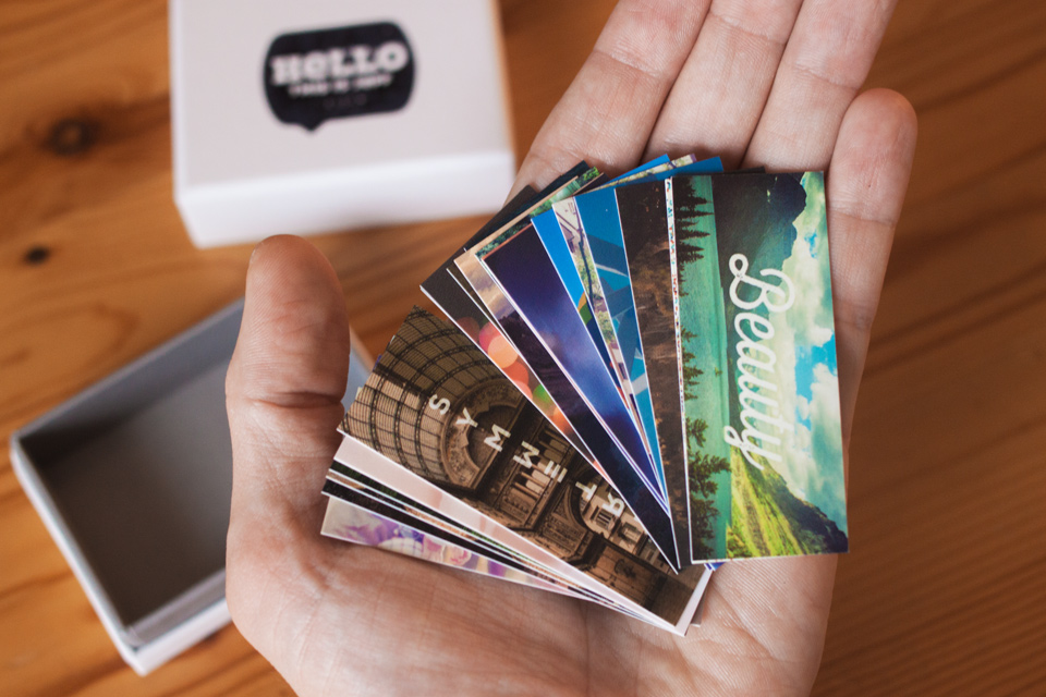 Favorite Things Moo mini cards in hand