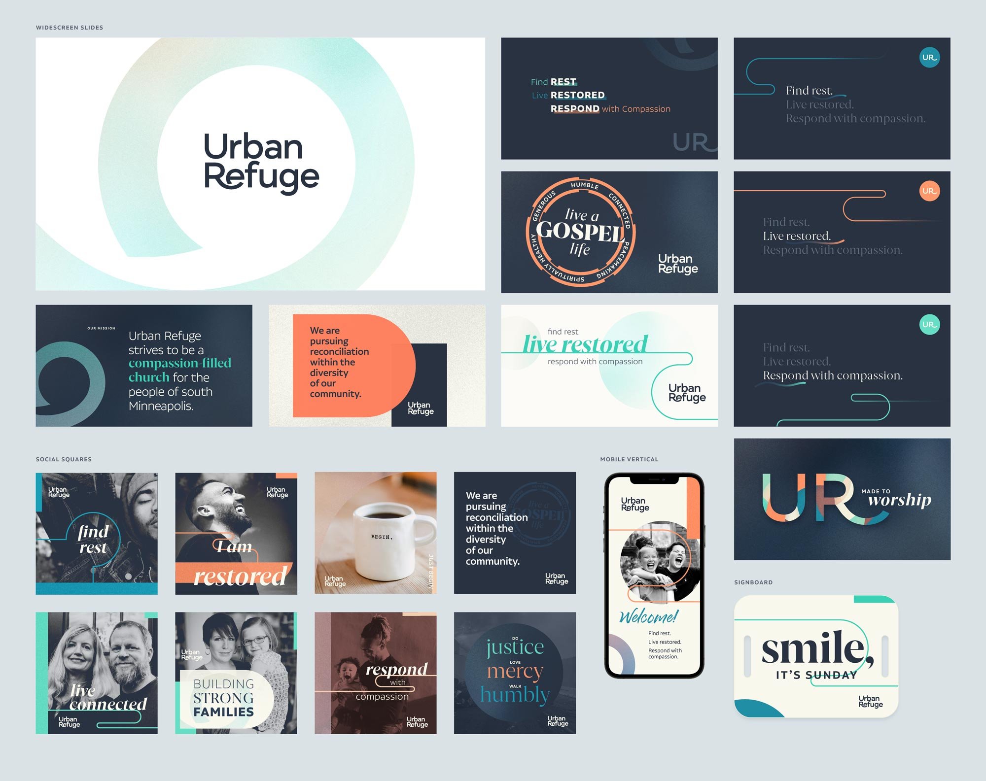 Urban Refuge Church brand identity aesthetic sample designs by HellothisisJeff Design