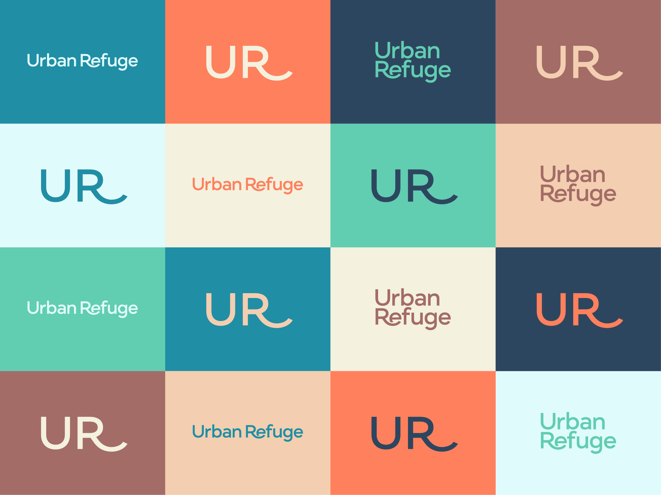Urban Refuge Church logo and abbreviated logo icon color array designed by HellothisisJeff Design