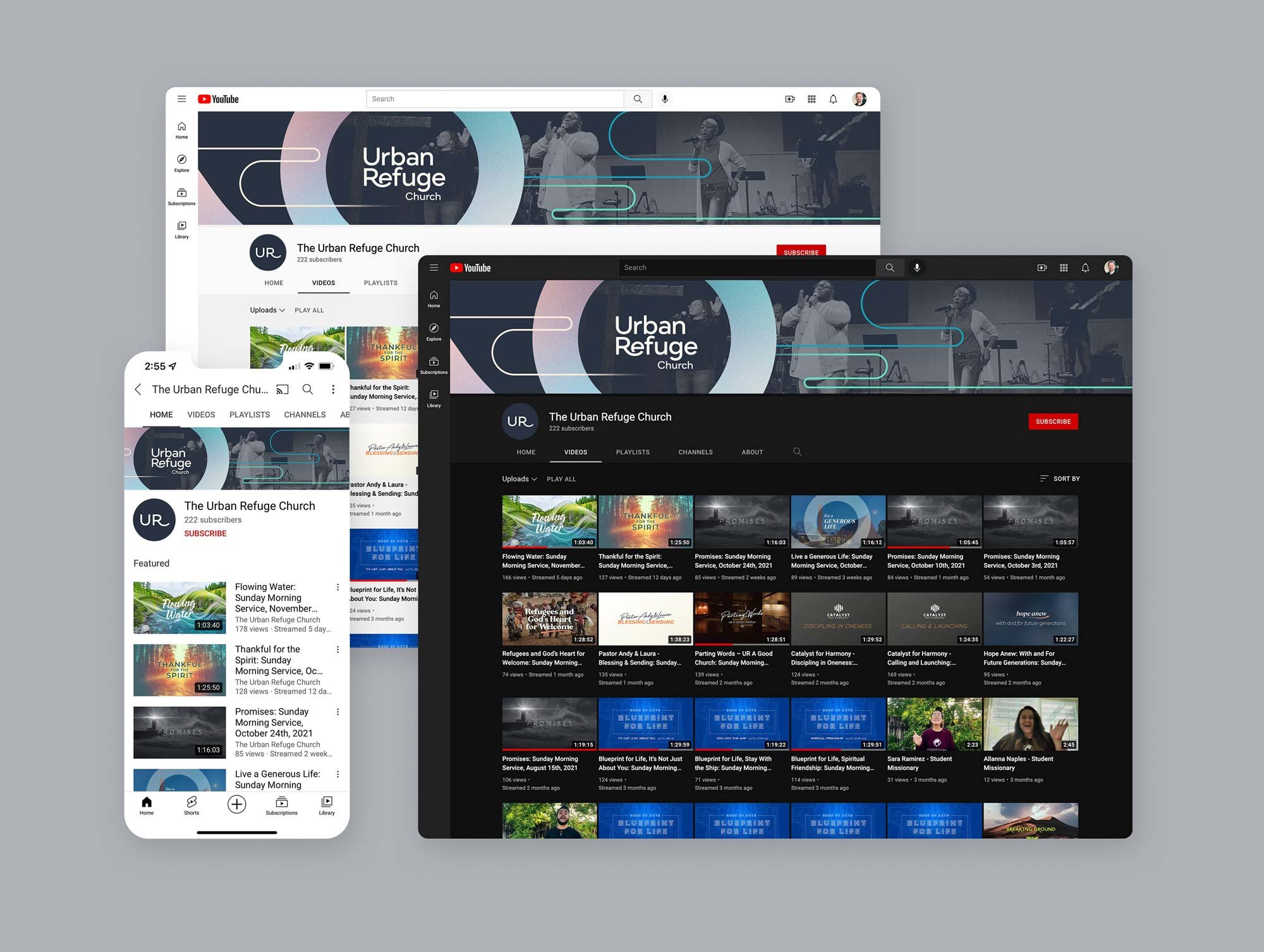 Urban Refuge Church YouTube page branding by HellothisisJeff Design