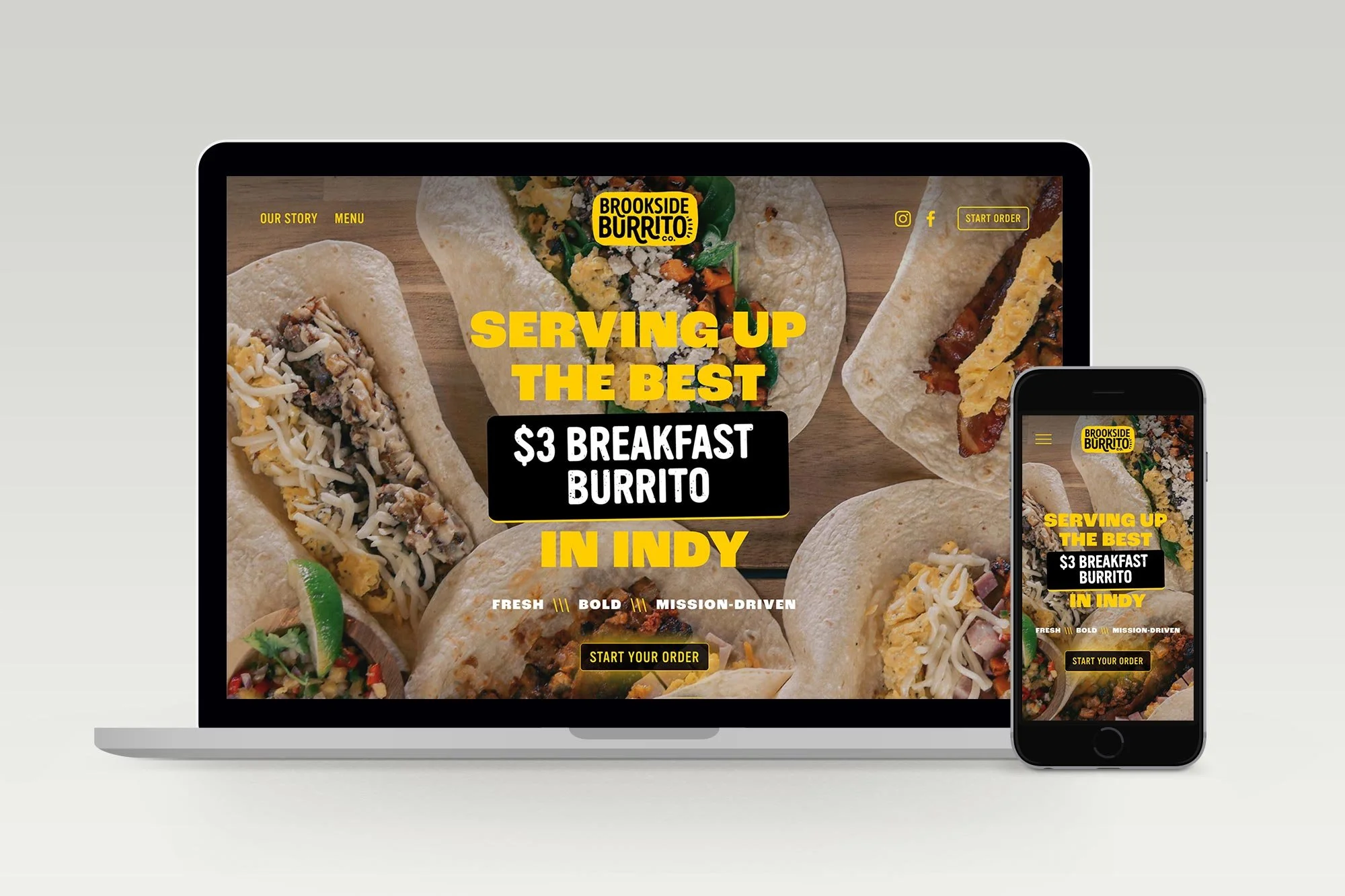 Brookside Burrito Company website design mobile and desktop