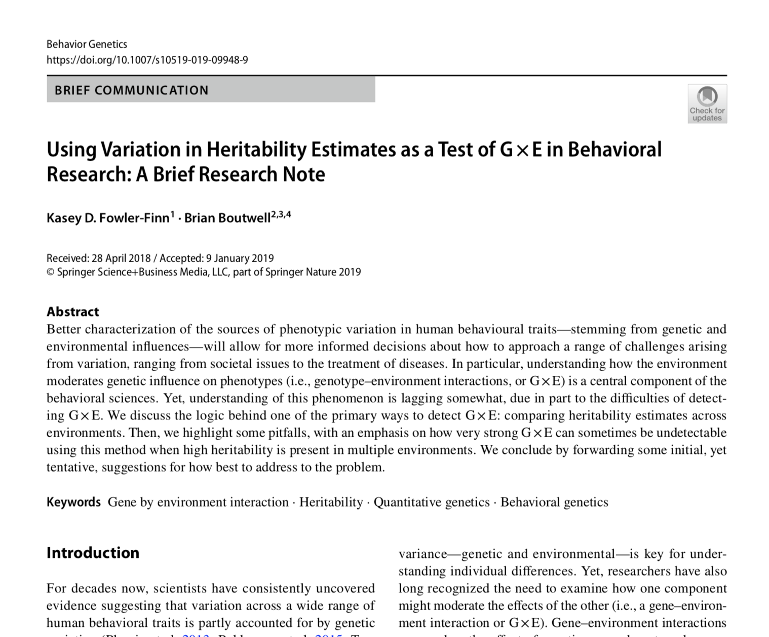 New article out in Behavior Genetics