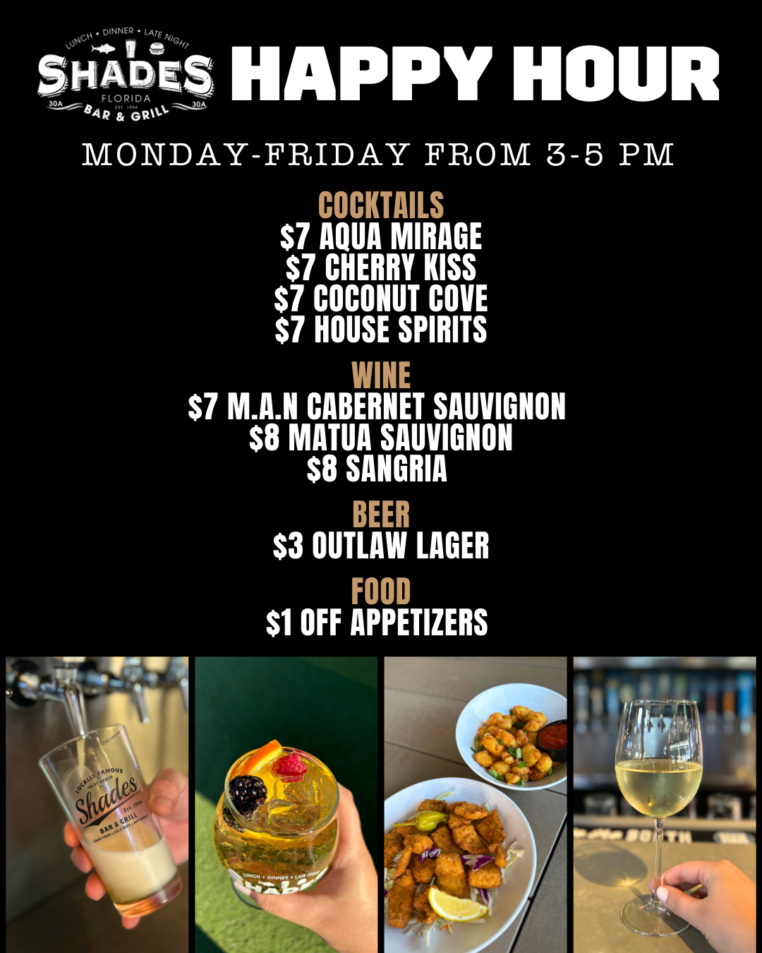 Happy Hour — Shades Bar & Grill | 30A Inlet Beach