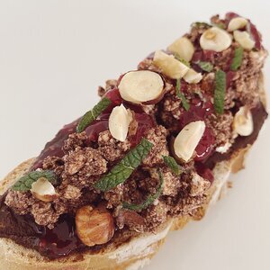Chocolate Ricotta, Hazelnut and Raspberry Bruschetta ~ Meal/Snack