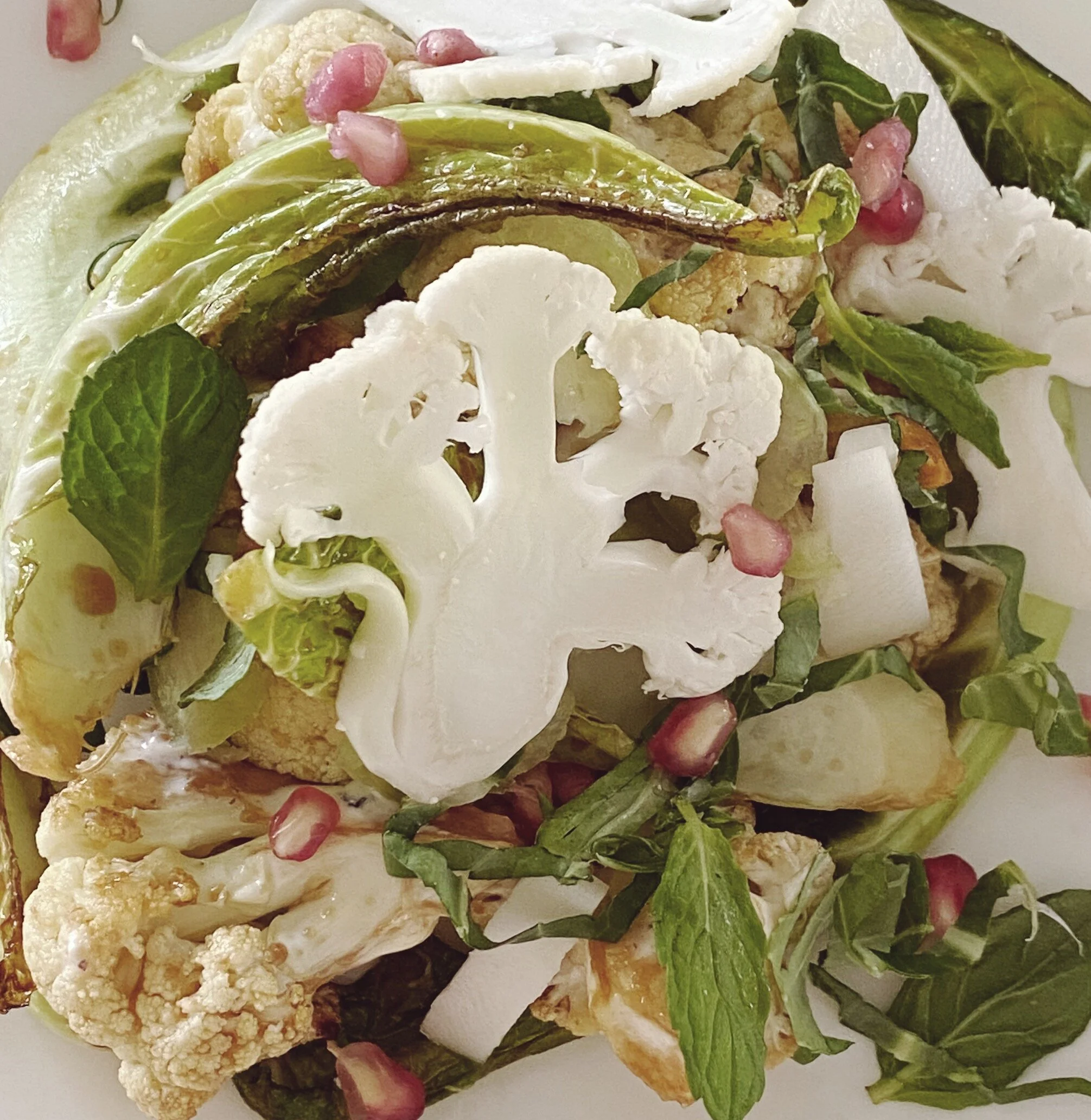 Roasted Cauliflower and Pomegranate Salad with Mint Yoghurt Dressing   ~ Meal/Side