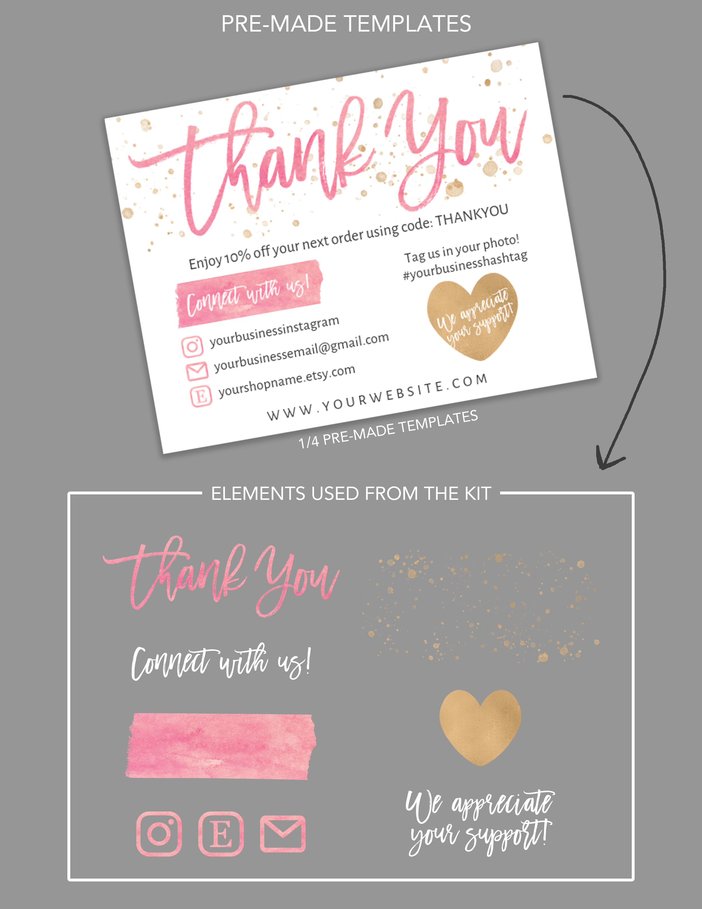 Small Business Thank You Card Template Modern Business Thank You Pink Printable Thank You Package Insert Contemporary Branding