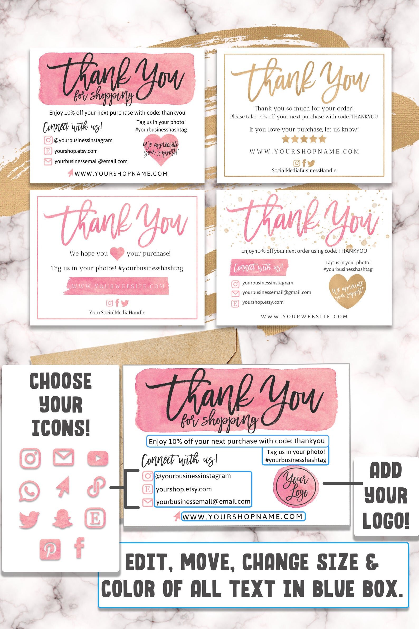 PINK DIY Thank You Card Thank You Card Template Beauty Brand Digital Template Beauty Business Thank You Card Premade TEMPLATE